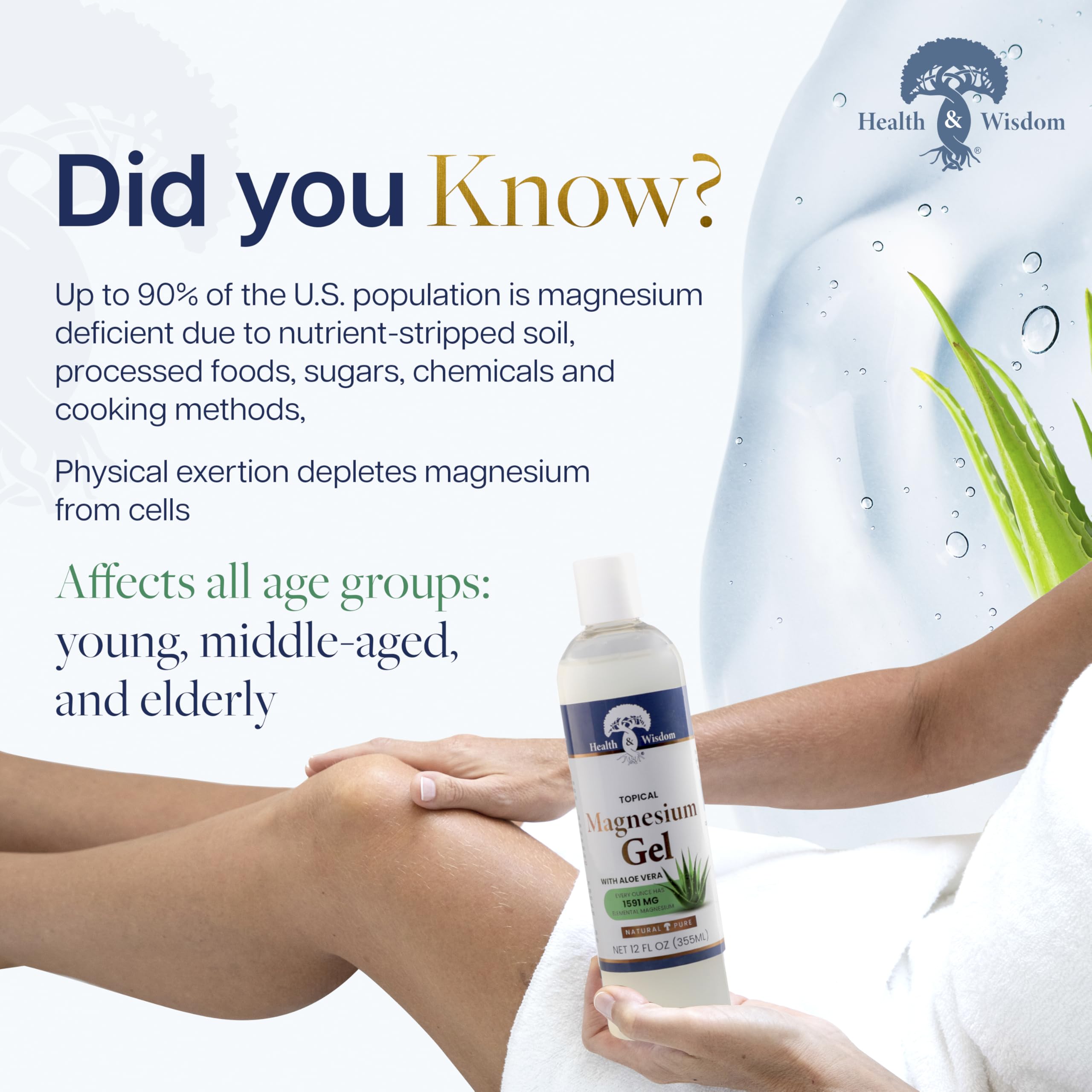Health and Wisdom Pure Magnesium Gel with Seaweed Extract and Aloe Vera - Topical Muscle & Joint Relief- Natural and Pure Skin & Scalp Moisturizing - Enhanced Absorption - 12 Fl oz Health and Wisdom Au supplements