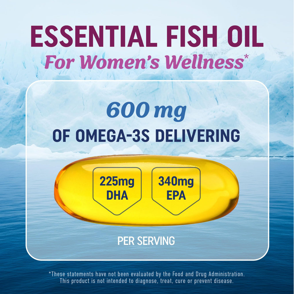 Fish Oil Omega 3 Supplements for Women | DHA + EPA | Heart Health, Hormone Balance, Skin & Wellness Support | 600MG Omega3 + 800MG Evening Primrose Oil