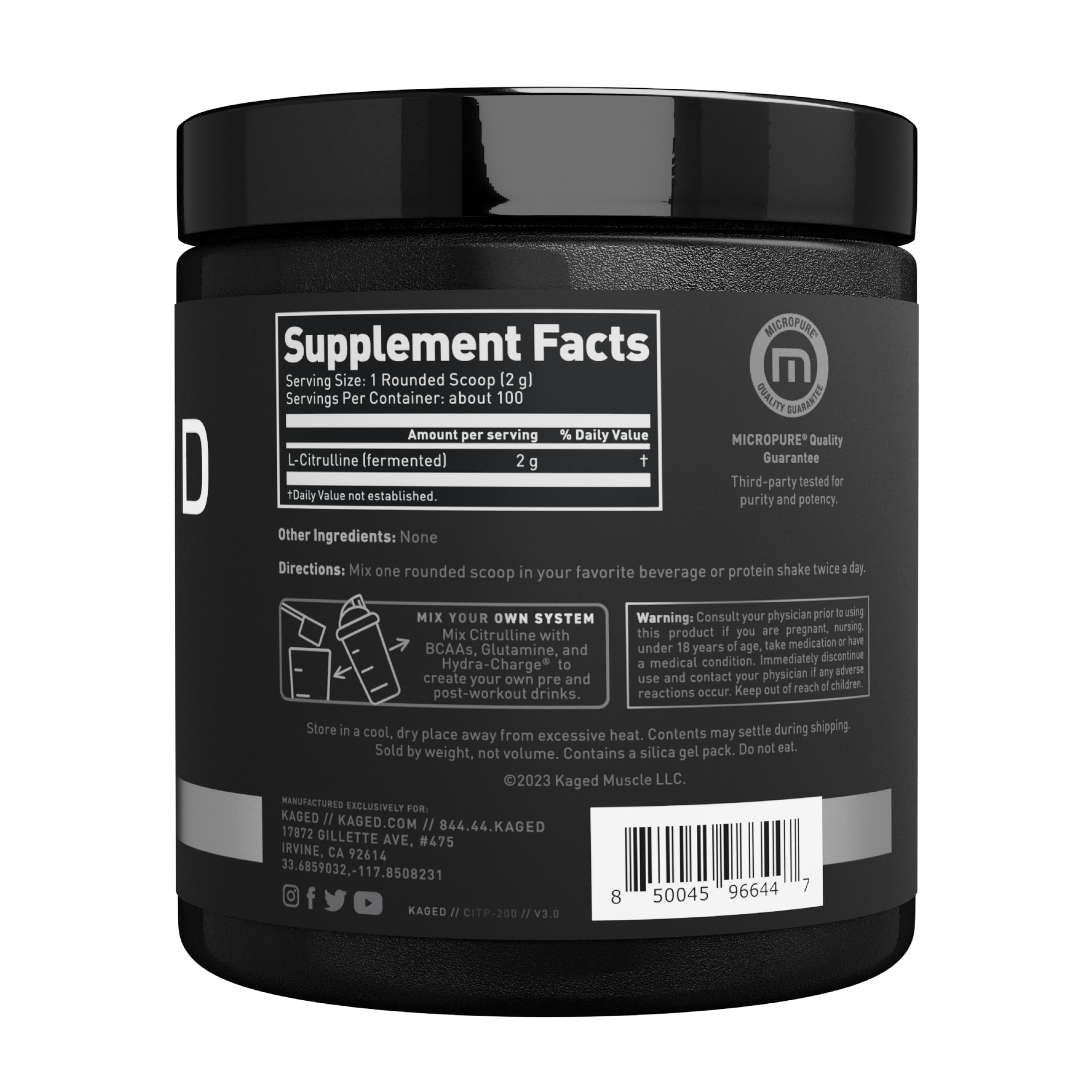 Kaged L-Citrulline Powder | Unflavored | Enhanced Pumps | Improve Muscle Vascularity | Nitric Oxide Booster | Supplements for Men & Women | 100 Servings