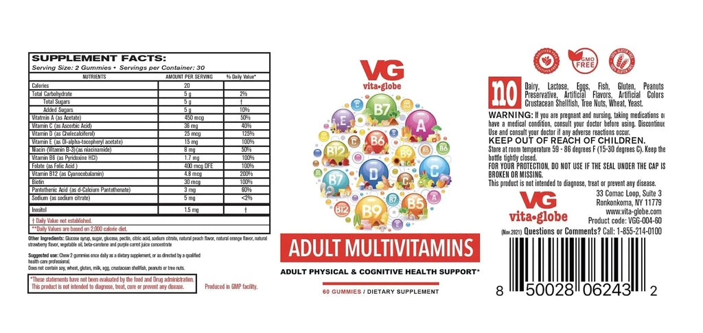 VITA GLOBE Adult Multivitamin Gummies – with Vitamins C, D, E, B6, B12, Folate & Biotin | Daily Multivitamin Supplement for Energy VITA GLOBE Au supplements