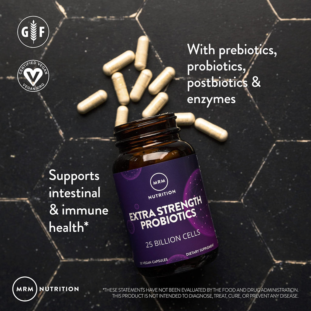 MRM Nutrition Extra Strength Probiotics - Supports Intestinal, GI, & Immune Health for Women & Men, Prebiotic, Probiotic, & Postbiotic Supplement, 25 Billion Cells & 16 Strains, Vegan - 30 Servings MRM Au supplements