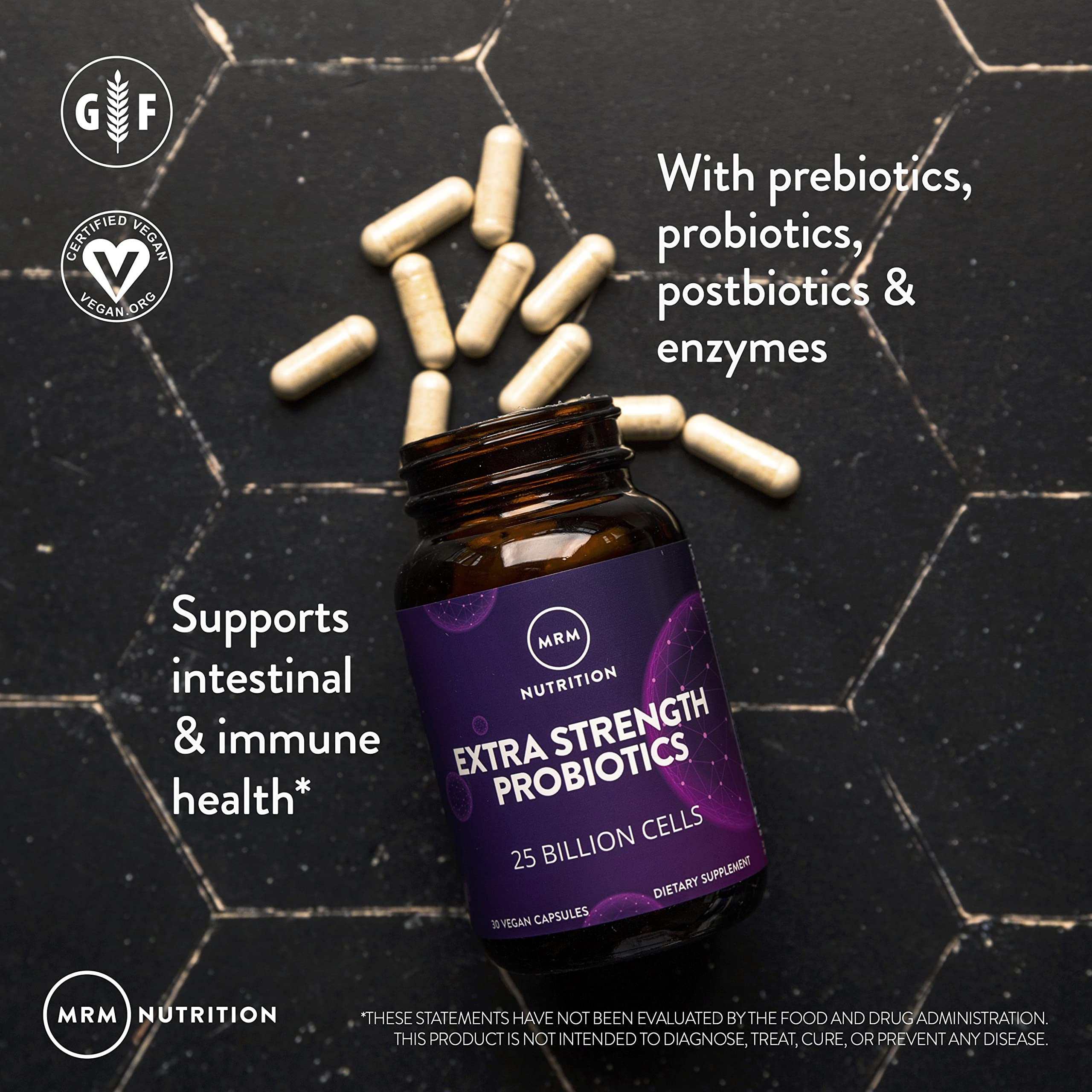 MRM Nutrition Extra Strength Probiotics - Supports Intestinal, GI, & Immune Health for Women & Men, Prebiotic, Probiotic, & Postbiotic Supplement, 25 Billion Cells & 16 Strains, Vegan - 30 Servings MRM Au supplements