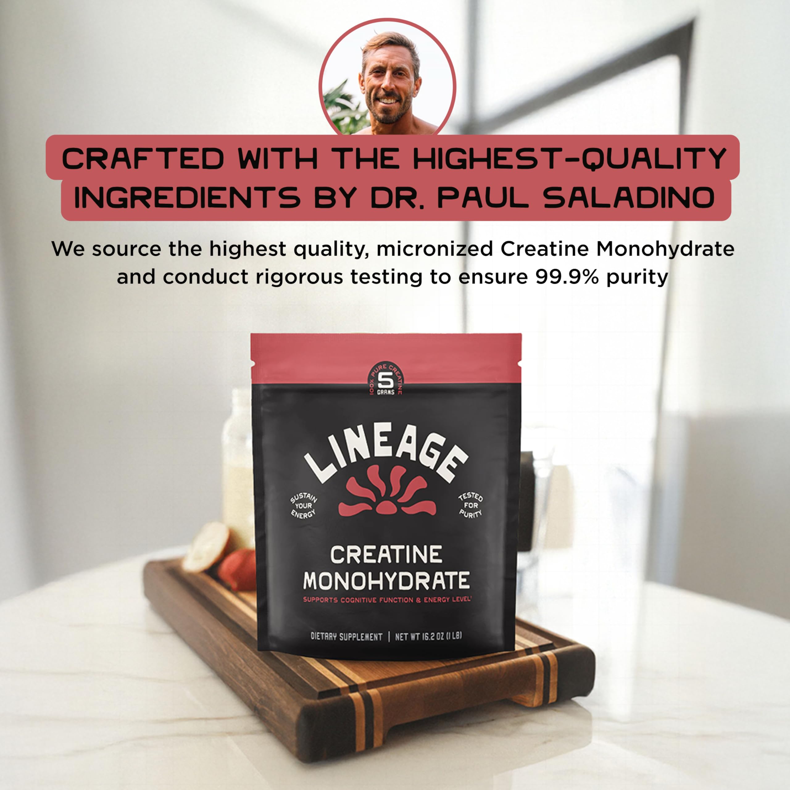 Lineage Provisions Micronized Creatine Monohydrate with Sea Salt - Micronized Creatine Powder for Training & Performance