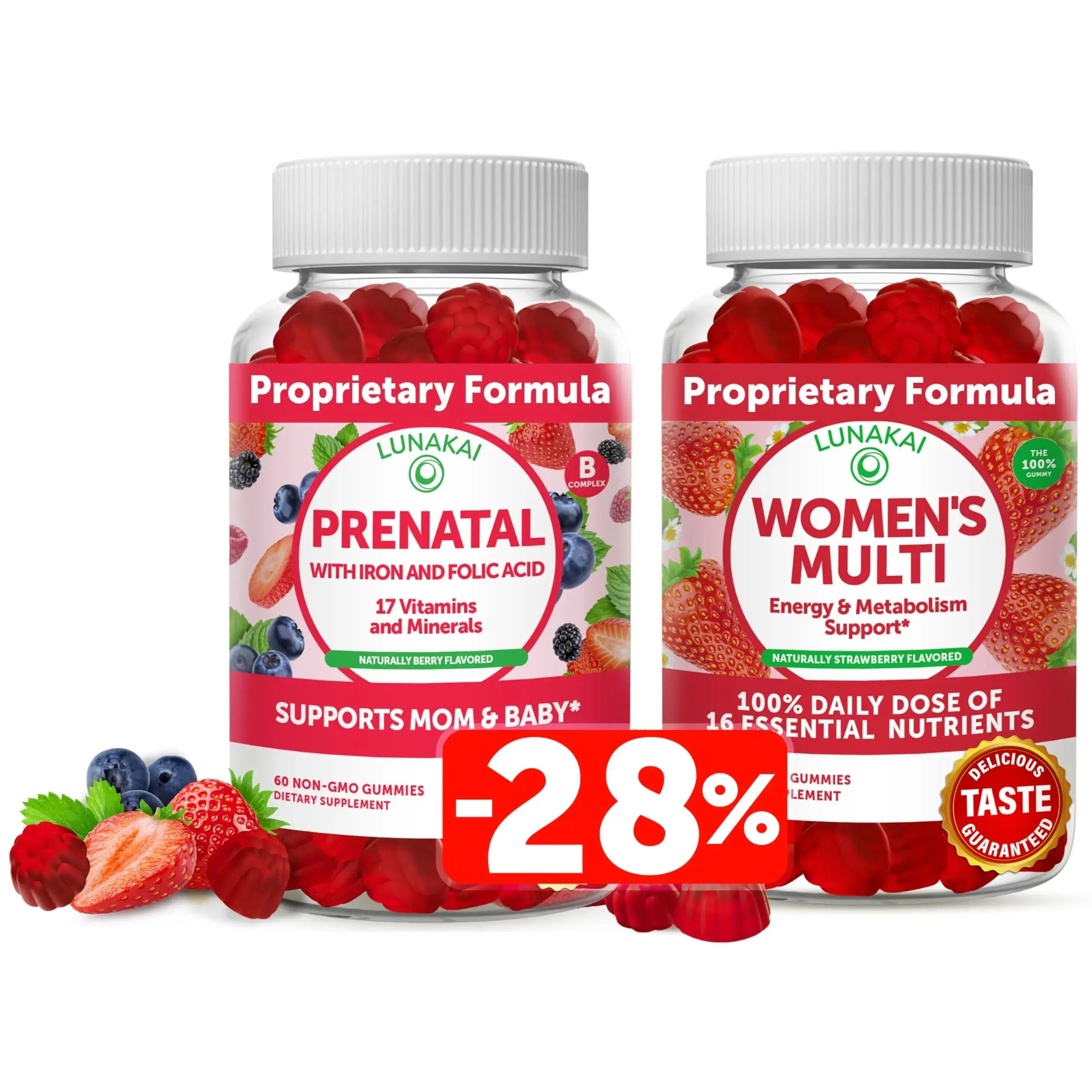 Lunakai Prenatal Vitamin and Women's Multivitamin Gummies Bundle - Pregnancy Multivitamin Gummy with Iron & Folic Acid Lunakai Au supplements