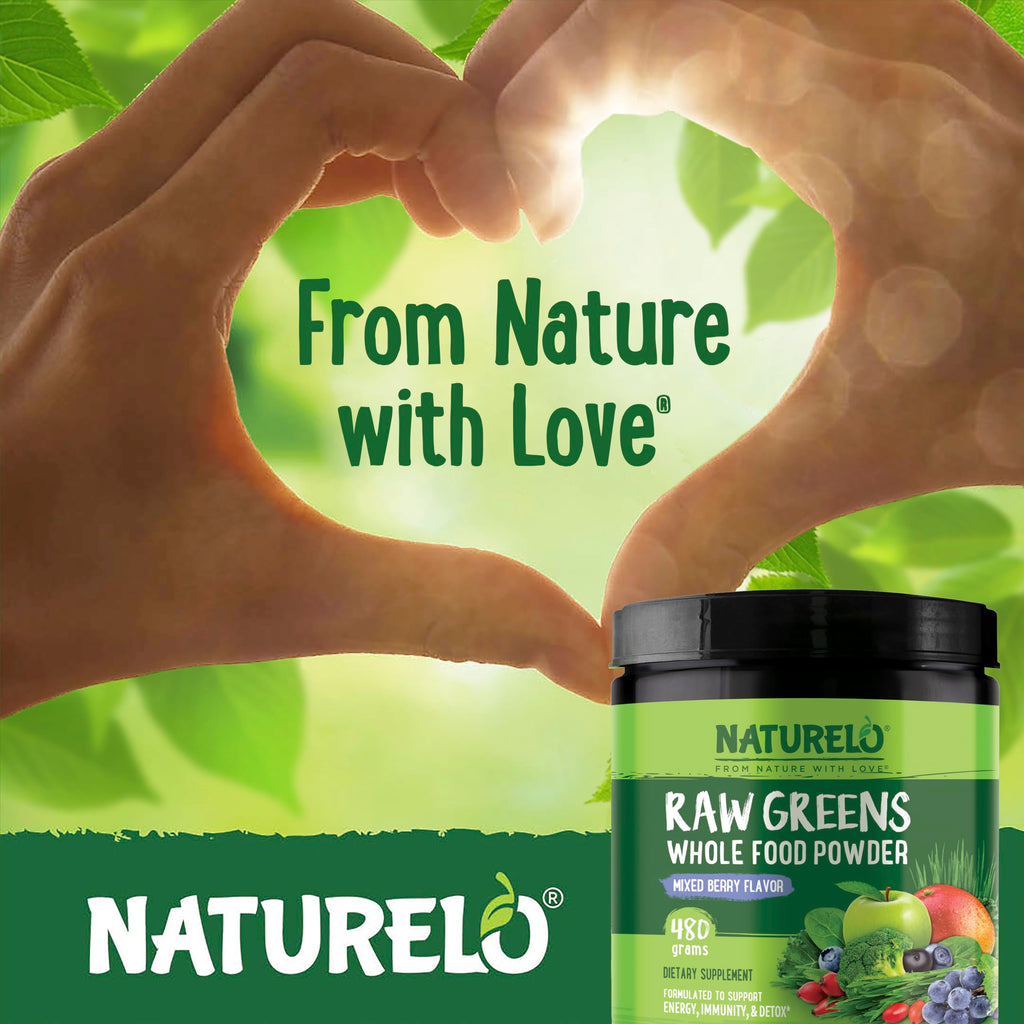 NATURELO Raw Greens Superfood Powder 480 Grams, Mixed Berry - Supports Energy, Immunity and Detox - Includes Spirulina, Wheat Grass and Organic
