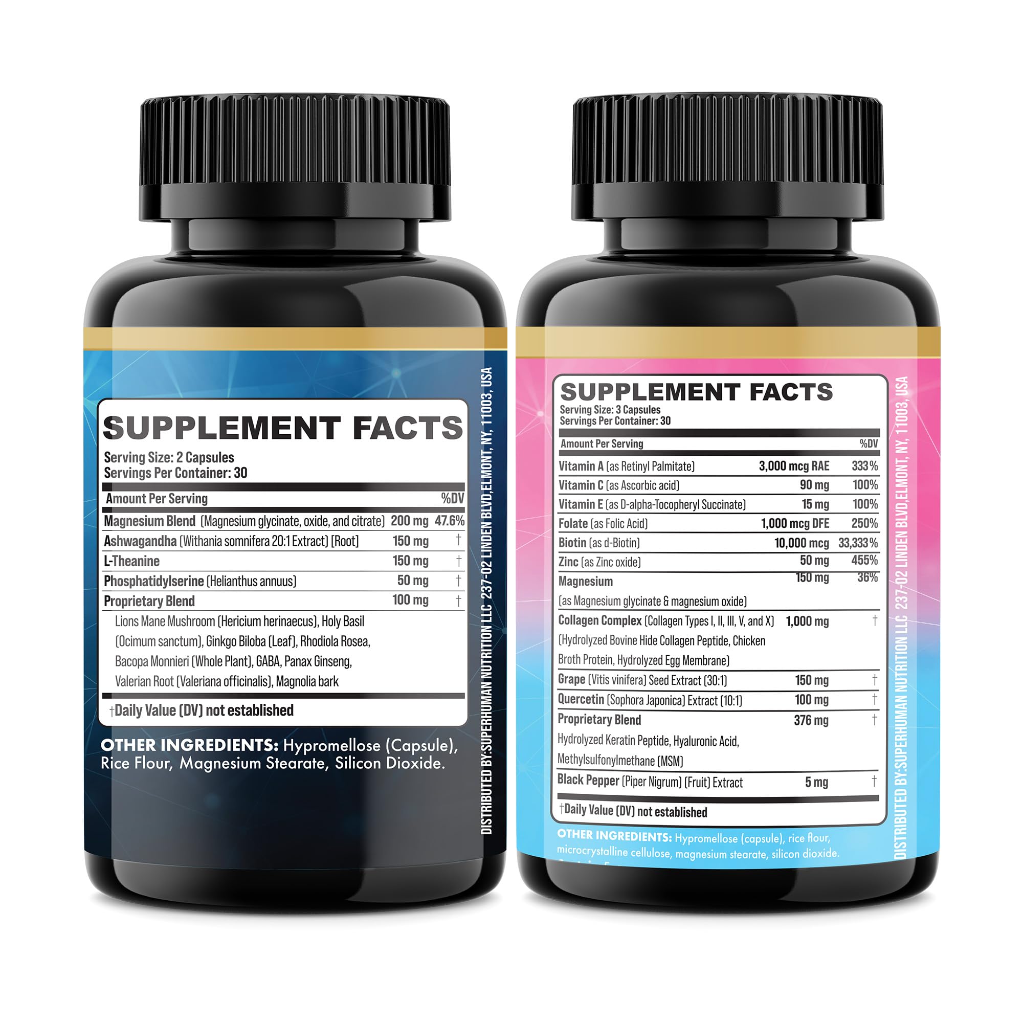 Parrox Shining Serenity Set, Cortisol Support with Ashwagandha, L-Theanine, Magnesium, Lions Mane, GABA, Bacopa Monnieri, Collagen I, II, III, V, X, Folate, Biotin, Keratin, Hyaluronic Acid, Quercetin Parrox Au supplements