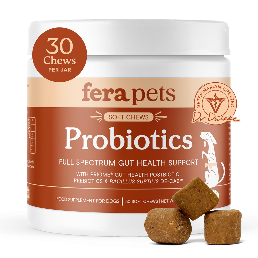 Fera Pets Probiotics for Dogs with Prebiotics and Postbiotics - Full Spectrum Gut Health Support - Promotes a Balanced Gut Microbiome - Boosts Immune Health - 30 Soft Chews Fera Pets Au supplements
