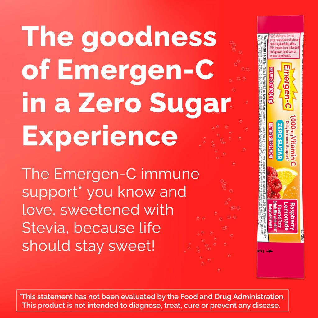 Emergen-C Zero Sugar 1000 mg Vitamin C Powder for Daily Immune Support Caffeine Free Vitamin C Supplements with Zinc and Manganese, B Vitamins and Electrolytes