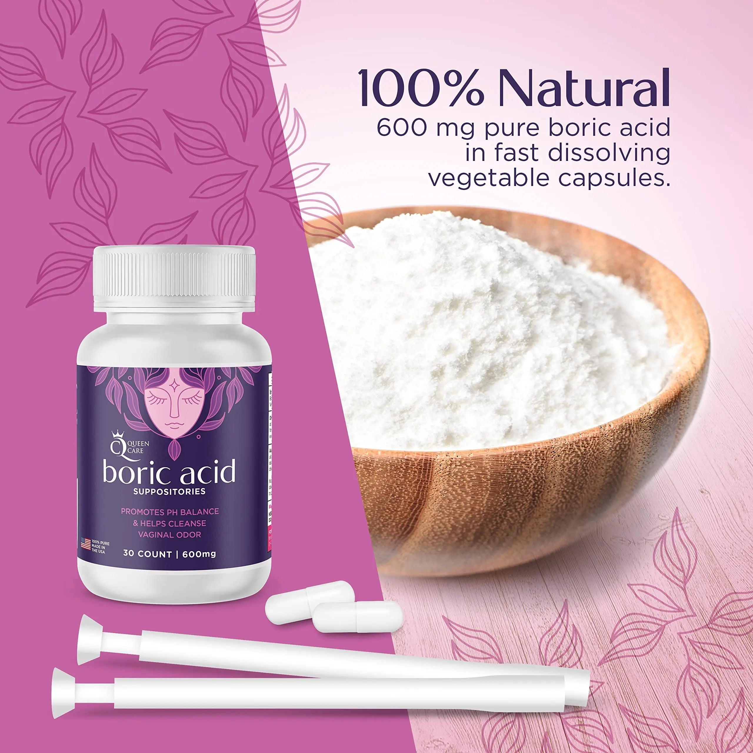 Queen Care - Boric Acid Suppositories & Applicators, Complete Feminine Care, PH Balance for Women Queen Care Au supplements