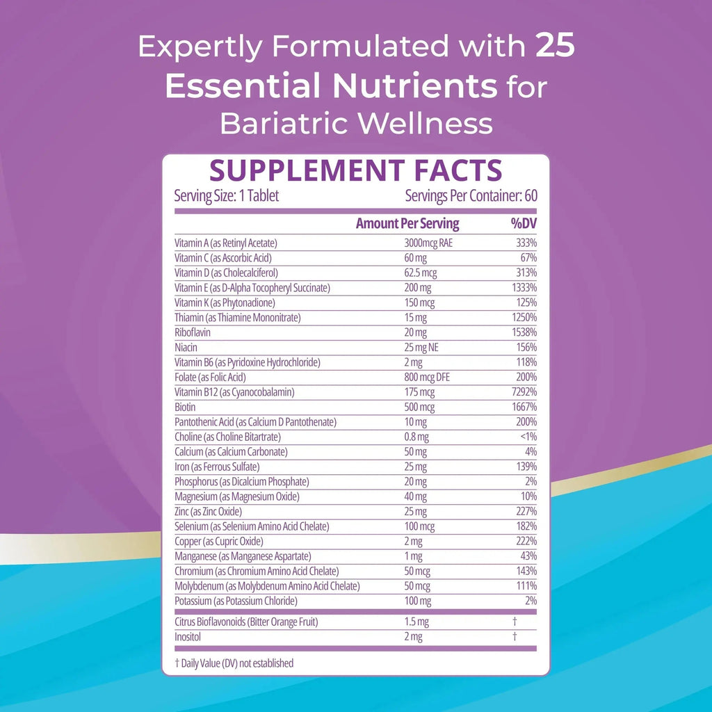 High A D E K Bariatric Multivitamin for Post DS/SADI Surgery, 25 Essential Nutrients for Post-Weight Loss Surgery, 60 Tablets Bariatric Best Supplements Au supplements