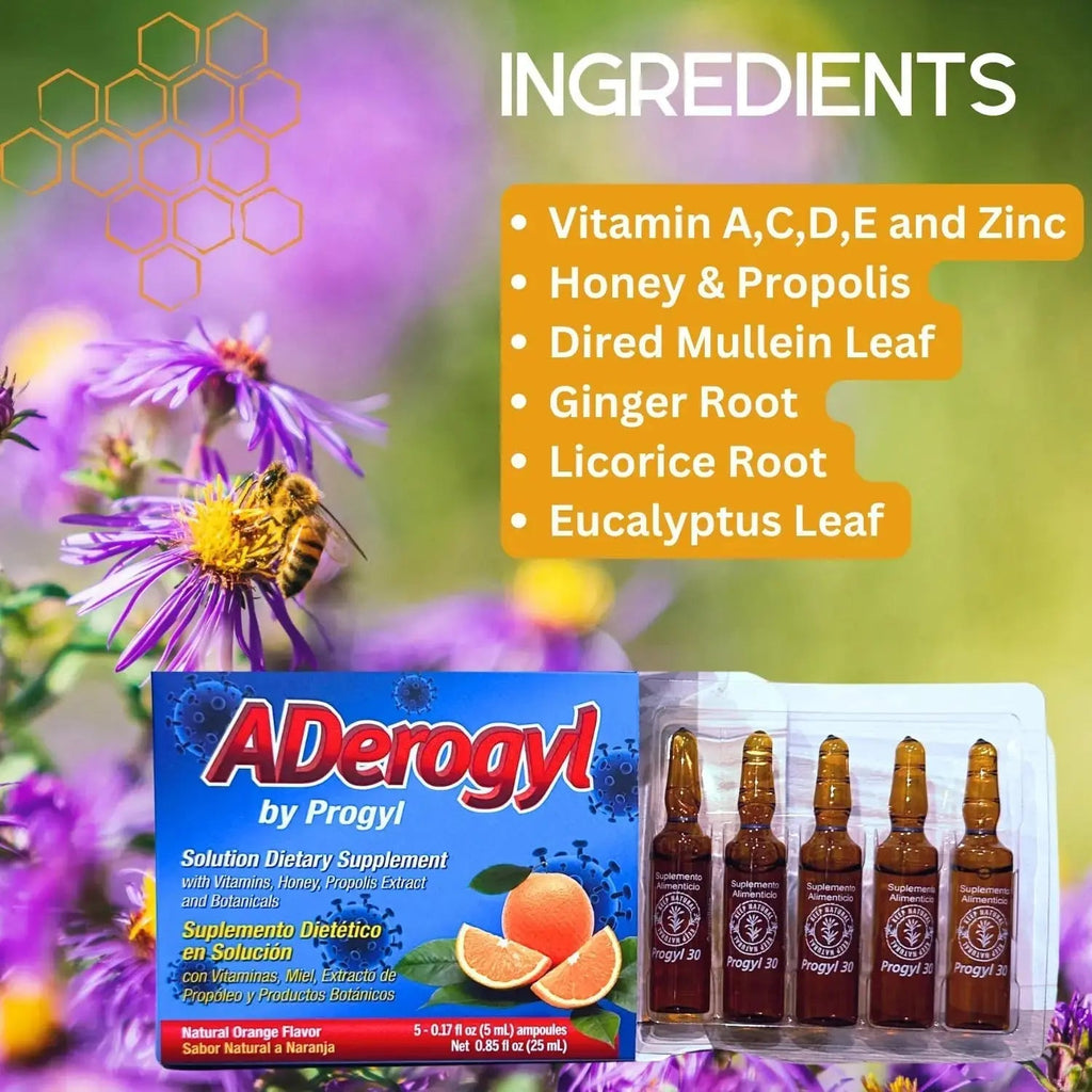 Aderogyl Oral Liquid Vitamins with A, C, D, E, Zinc, Bee Honey, Propolis, and Botanical Extracts - Natural Orange Flavor Aderogyl Au supplements