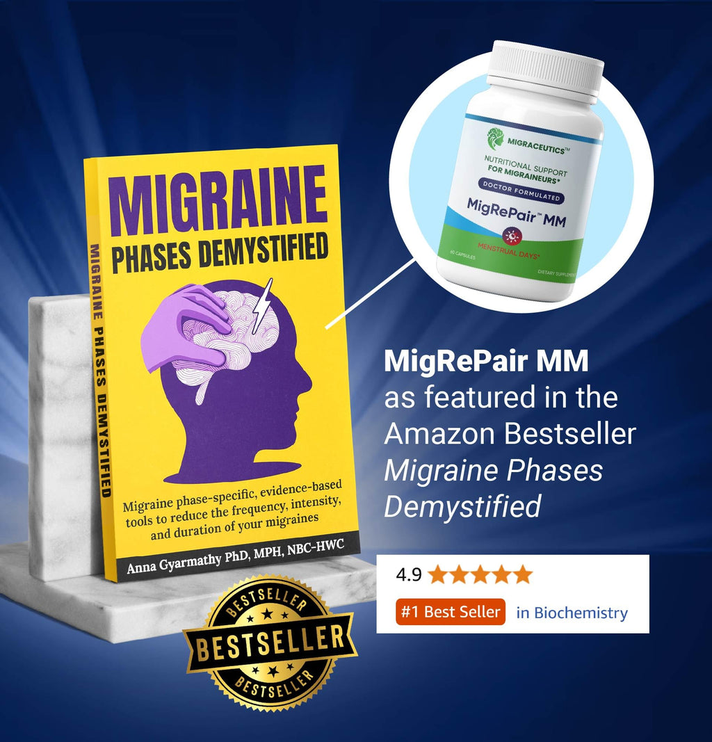 MigRePair MM Bottle of 60 - Doctor Formulated Natural Herbal Migraine Supplement for Women, Menstrual Migraine Relief, Hormonal Migraine Support with Feverfew, White Willow Bark Pine Bark & Grape Seed Migraceutics Au supplements