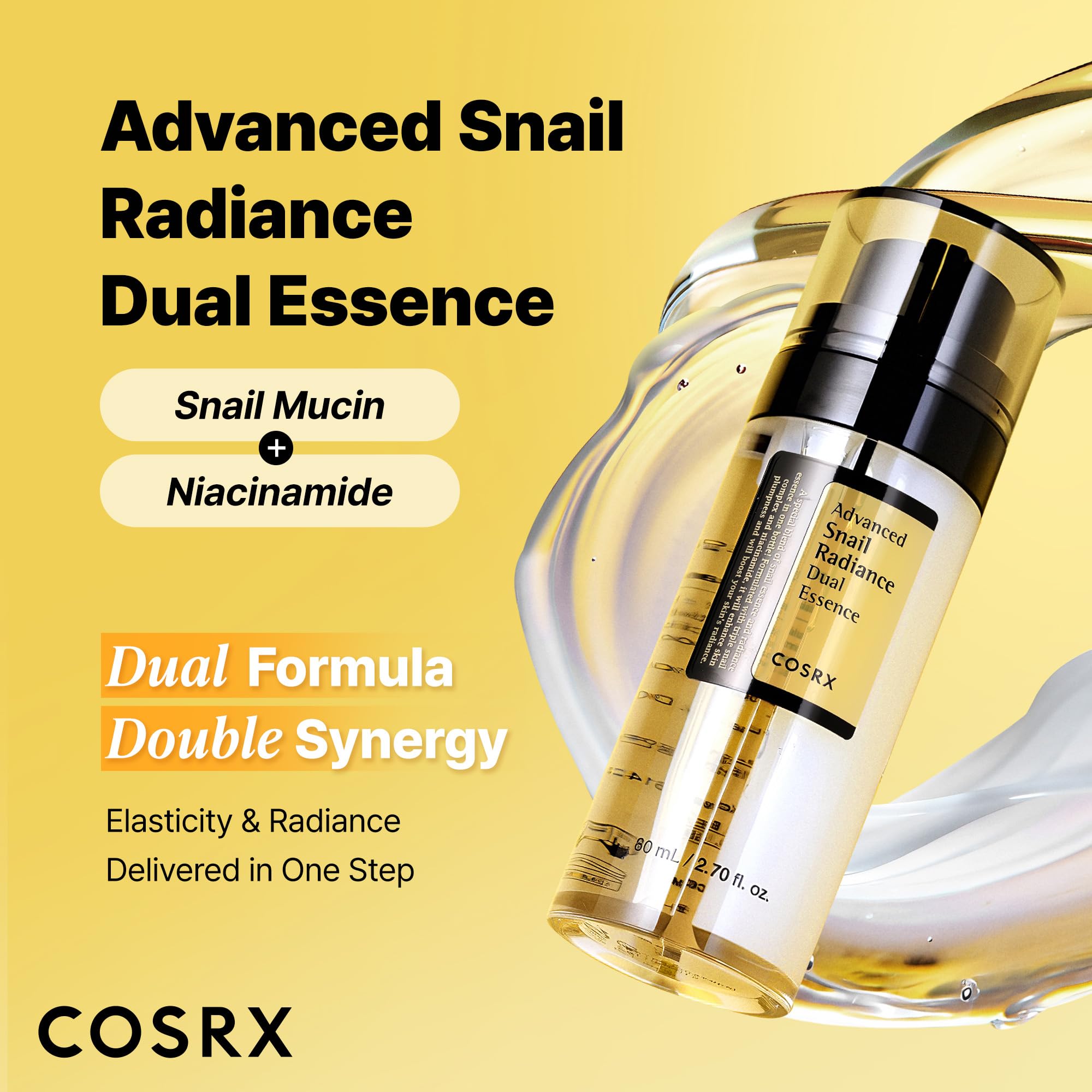 COSRX Snail Mucin 74% + Niacinamide 5% Dual Essence, Anti Aging Face Serum for Dull Skin, Sensitive Skin, Korean Skin Care, 2.70 fl.oz / 80ml