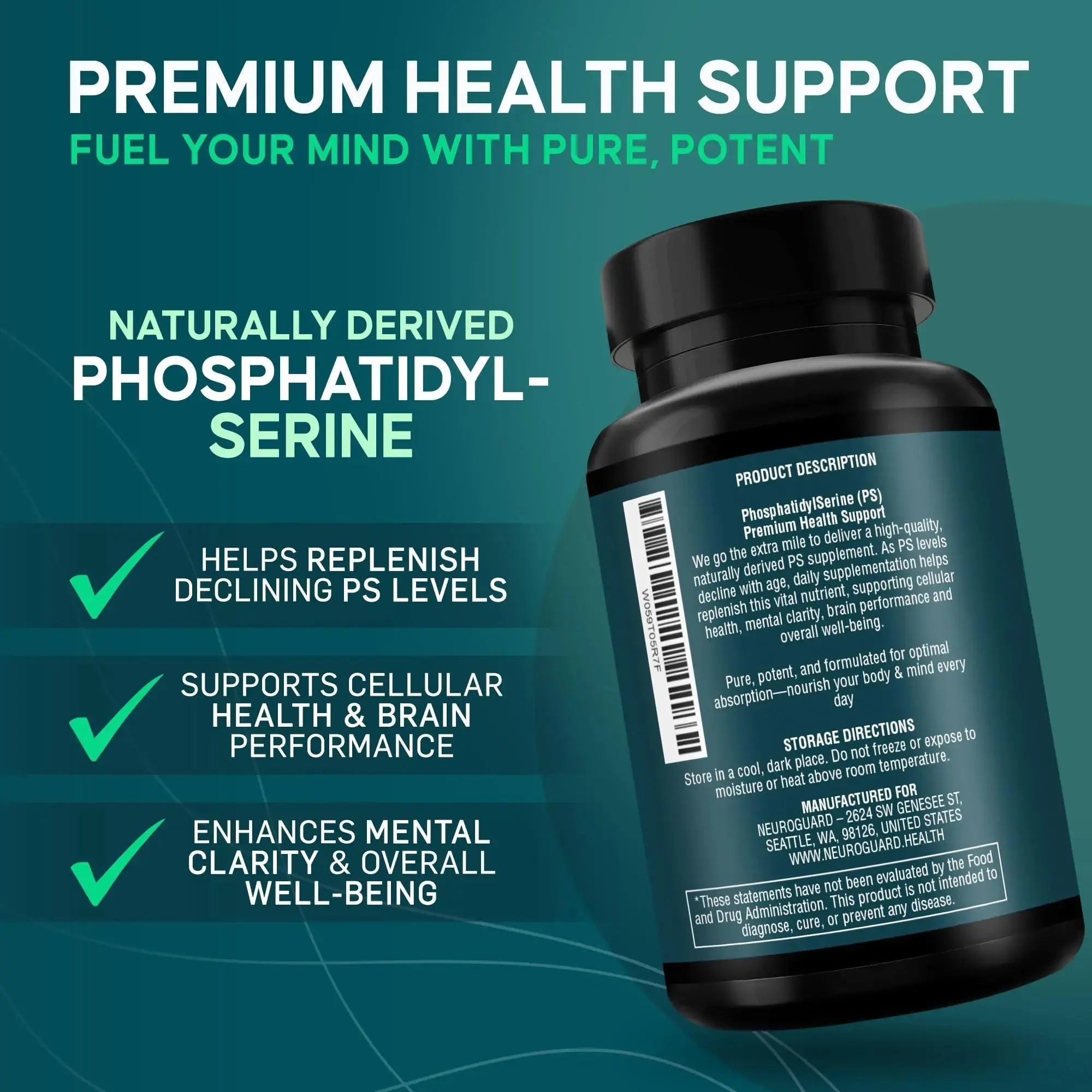 Phosphatidylserine Supplement – Premium Nootropic for Brain Health, Memory, Focus & Stress Support – 300mg Sunflower Lecithin NeuroGuard Au supplements
