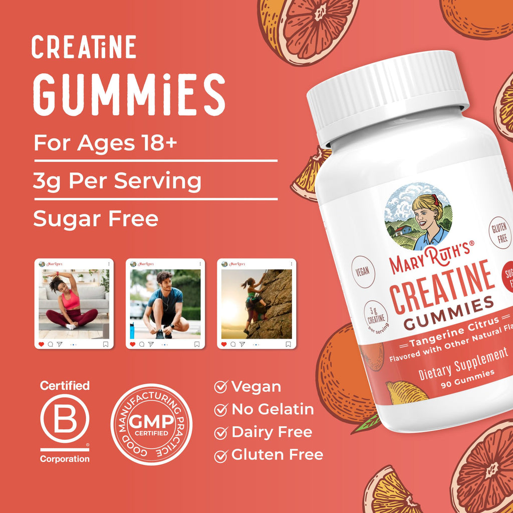 MaryRuth's Creatine Gummies | Creatine Monohydrate Gummies | 3g Creatine Per Serving | Creatine for Women & Men | Tangerine Citrus Flavor | Exercise | Workout | Sugar Free | Vegan | 90 Count MARYRUTH'S Au supplements
