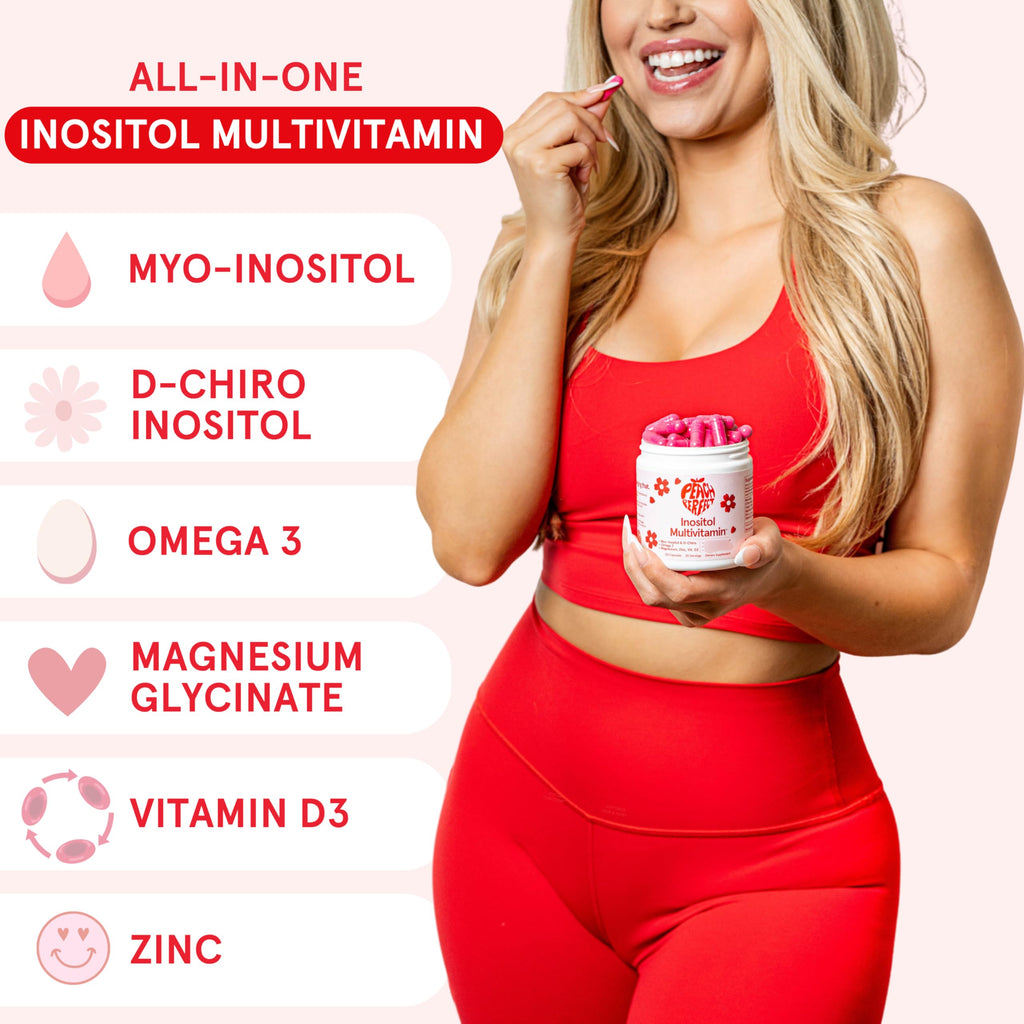 Peach Perfect Inositol Multivitamin – Myo-Inositol & D-Chiro 40:1 Blend, Omega-3, Vitamin D3, Magnesium, Zinc – Supports Women’s Health, Mood, Energy, Supplement – 30 SVG Peach Perfect Au supplements