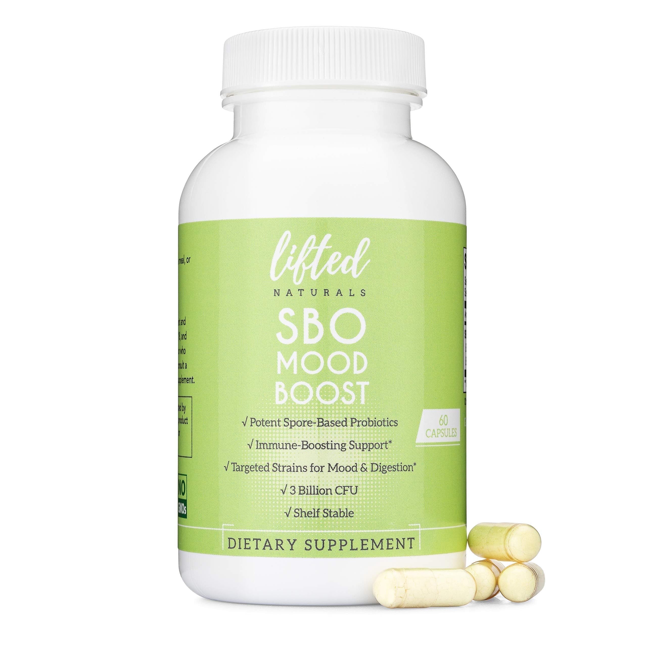 Lifted Naturals Spore Based Probiotic Probiotics - SBO Mood Boost - Spore/Soil-Based - Digestion & Natural Mood Support - Histamine-Free - 60 Day Supply, Non-GMO, Dairy-Free, Gluten-Free, Vegan Lifted Naturals Au supplements