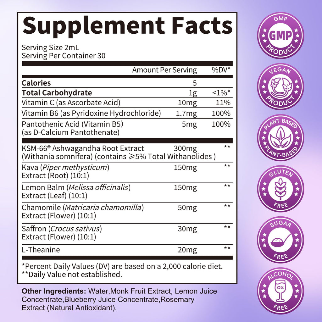 Cortisol Supplements for Women, Cortisol Reducer Manager Detox with KSM-66® Ashwagandha, Kava, Lemon Balm & Vitamin C B5 B6, Lower Cortisol, Hormone Harmony Liquid Drops, 2 FL.OZ, Blueberry Flavor Lukaree Au supplements