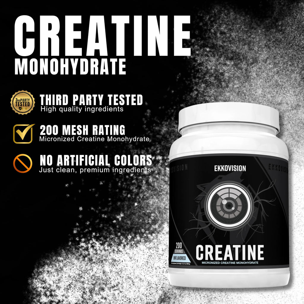 Ekkovision Creatine Monohydrate Powder, Micronized, Unflavored, Pre Workout & Post Workout Supplement for Men and Women, Energy Support, Easy to Mix in Shakes