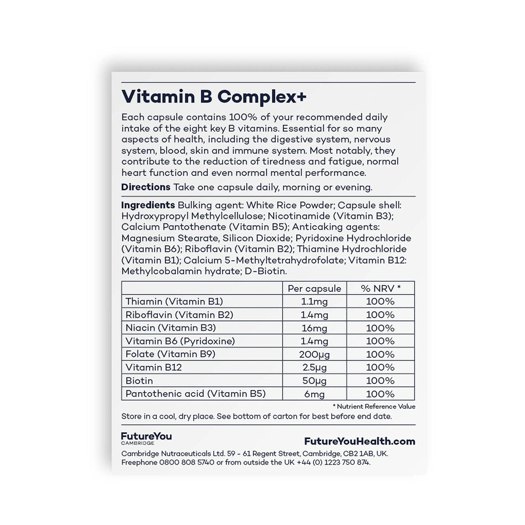Vitamin B Complex+ Supplements – 8 Key B Vitamins for Optimal Cell Health – Energy Capsules FutureYou Cambridge Au supplements