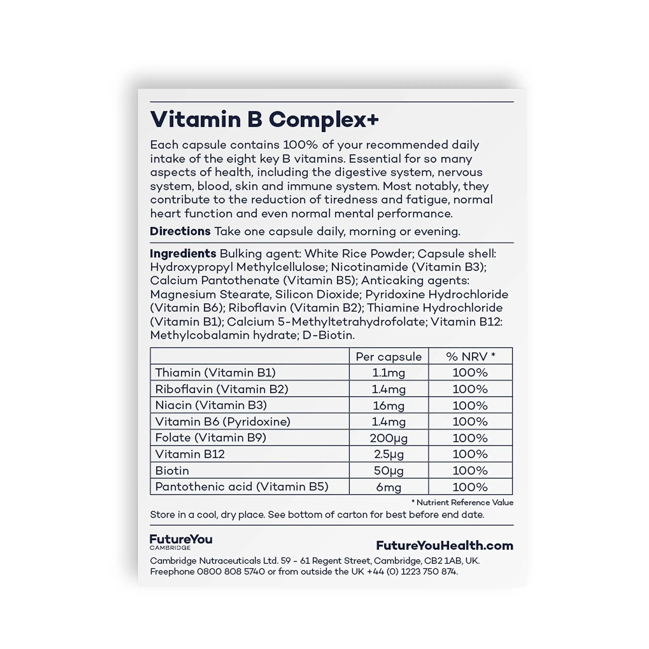 Vitamin B Complex+ Supplements – 8 Key B Vitamins for Optimal Cell Health – Energy Capsules FutureYou Cambridge Au supplements