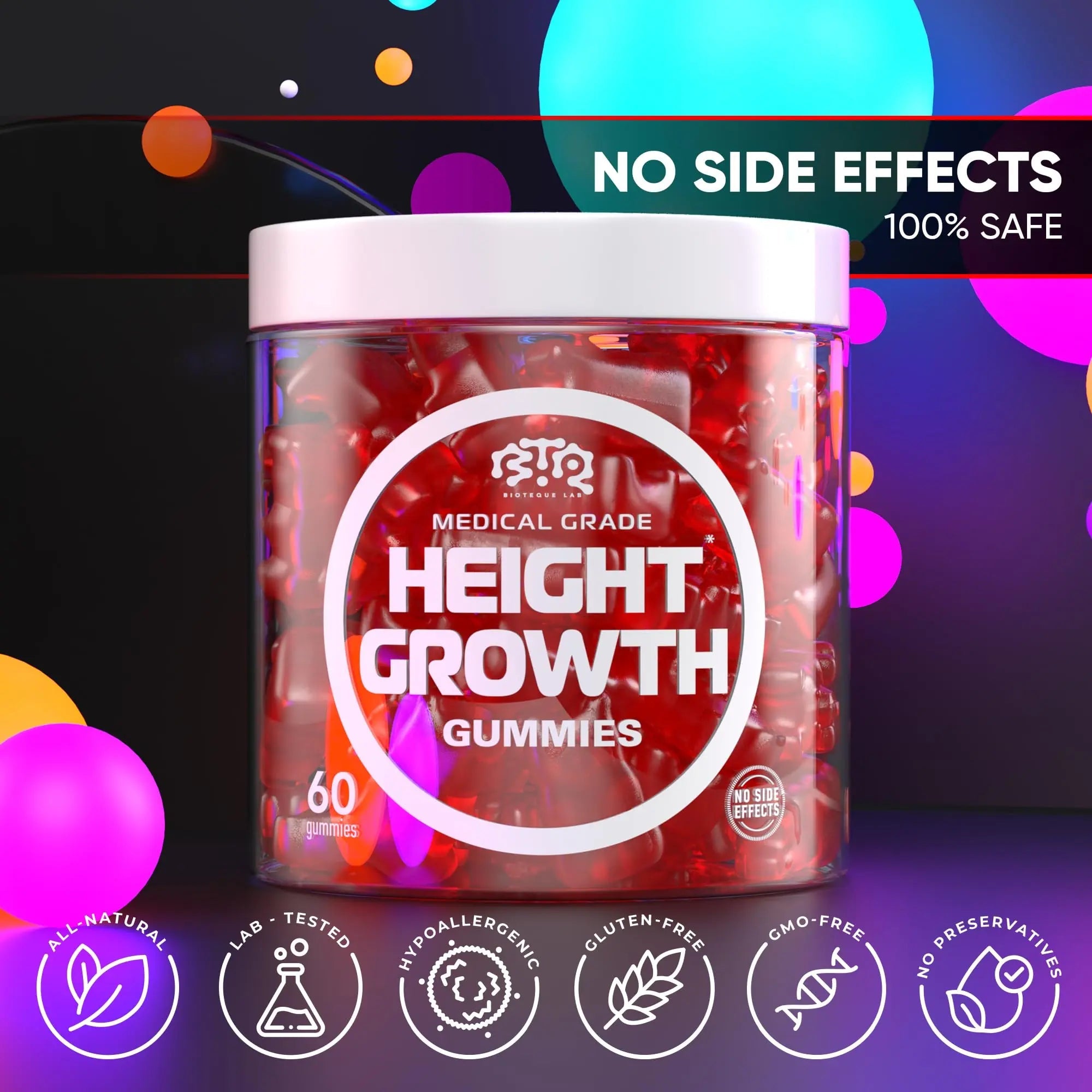 BIOTEQUELAB Height Growth Increase Gummies Vitamins, Grow Tall Supplement, Calcium, Magnesium, Zinc, Ashwagandha, BTQ BIOTEQUE LAB Au supplements