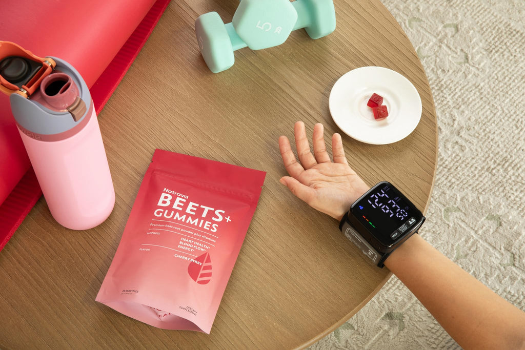 Natrava Beets+ Gummies - Premium Beet Root Powder, Grape Seed Extract and Vitamin C - Supports Healthy Blood Pressure and Heart Health - Low Sugar Nitric Oxide and Circulation Supplement - 50 Gummies