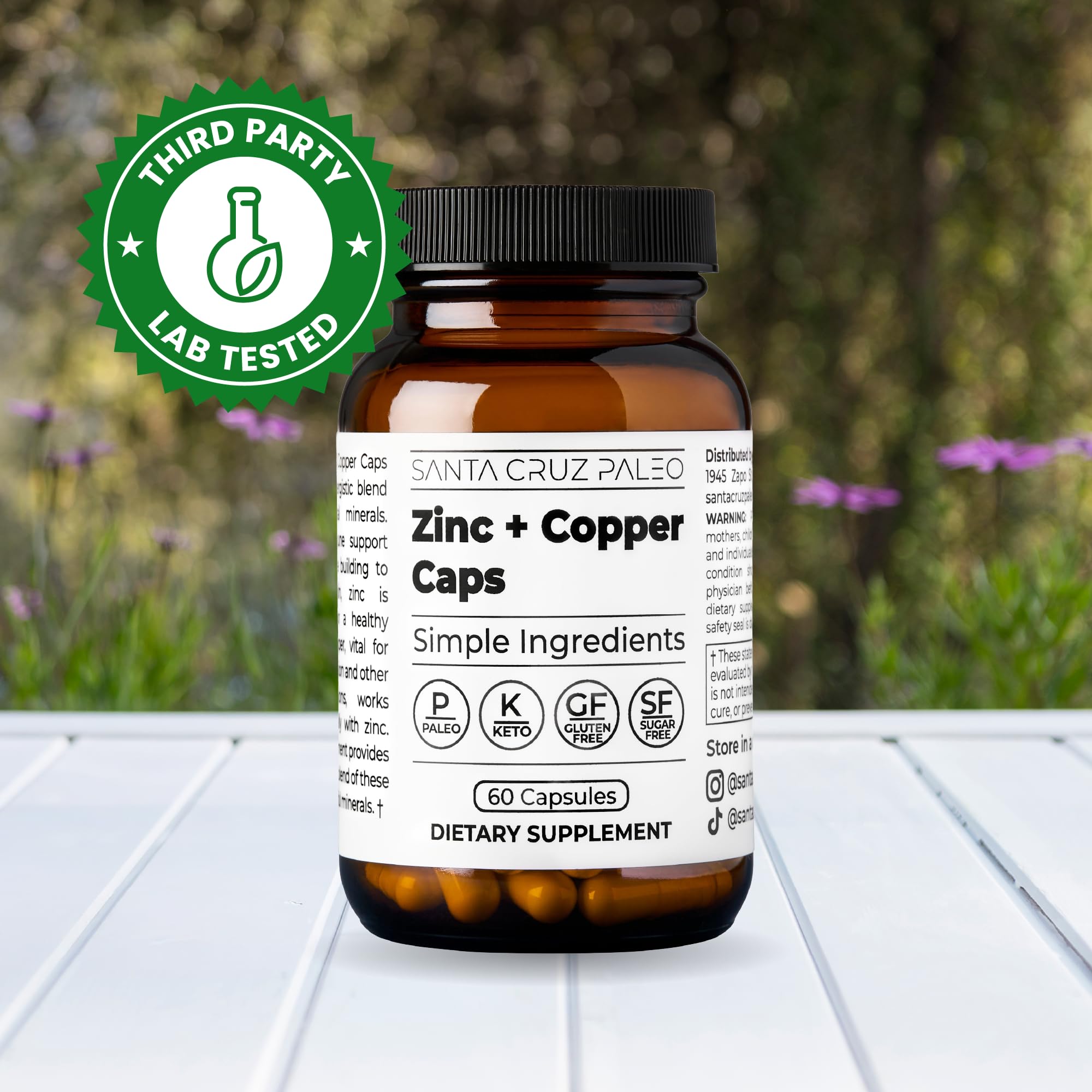 Santa Cruz Paleo, Zinc & Copper Mineral Supplement, High Absorption Formula, Zinc Supplement for Skin & Hair, L Methionine, Copper Gluconate, Trace Minerals