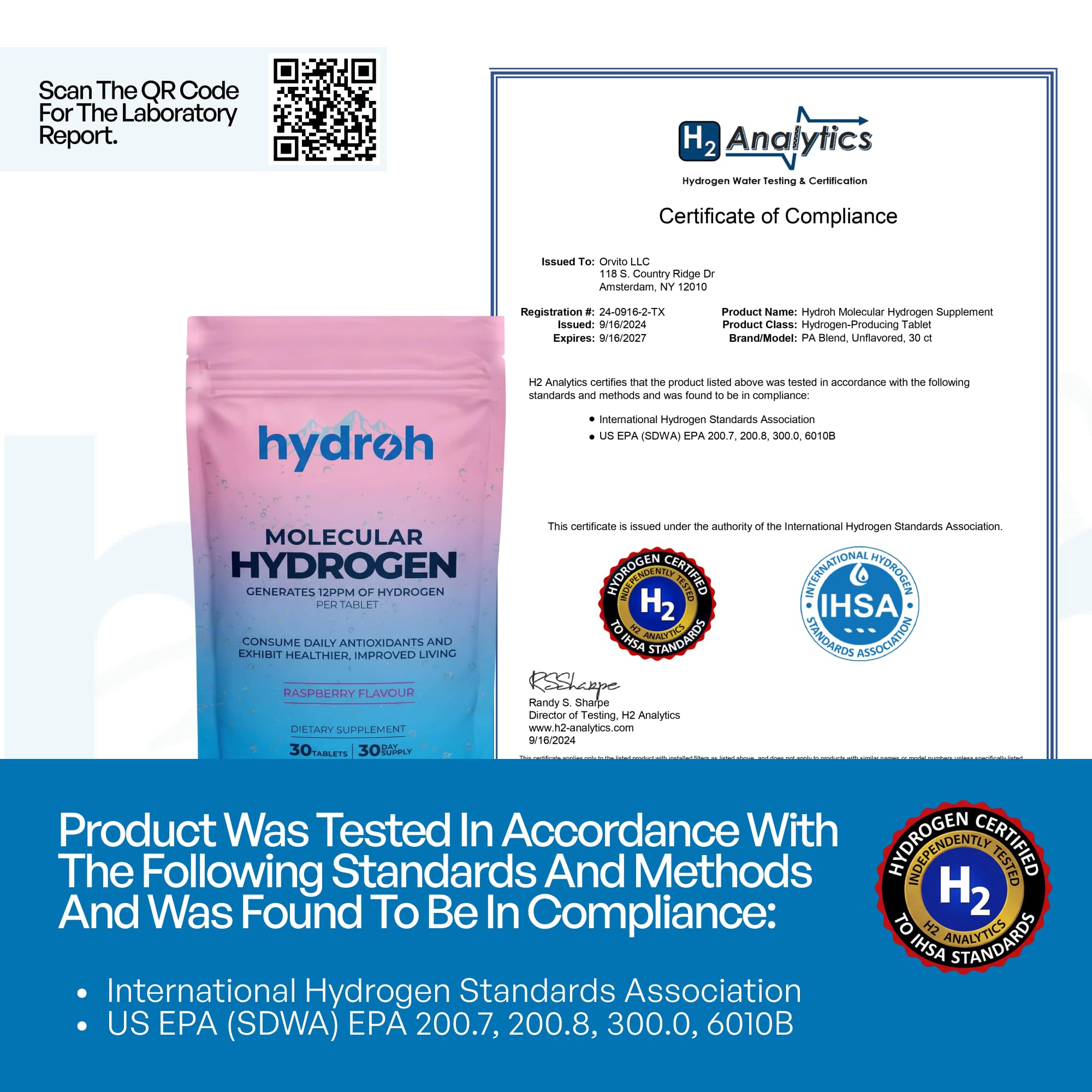 Hydrogen Water Tablets, Molecular Hydrogen Tablets for Drinking Water, Antioxidant-Rich, Supports Brain Energy & Health - Quick-Dissolving - Raspberry H2 Tabs