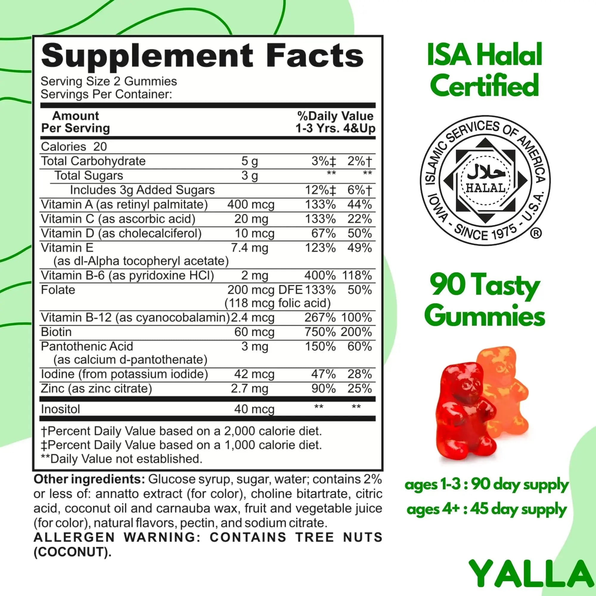 YALLA Halal Vitamins for Kids, Halal Kids Multivitamin Gummies, 45-90 Day Supply, Essential Vitamins with C, D3 YALLA Au supplements