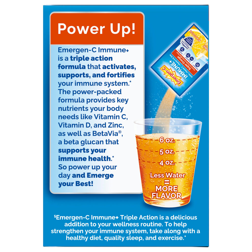 Emergen-C Immune+ Triple Action Immune Support Powder, BetaVia (R), 1000mg Vitamin C, B Vitamins, Vitamin D and Antioxidants