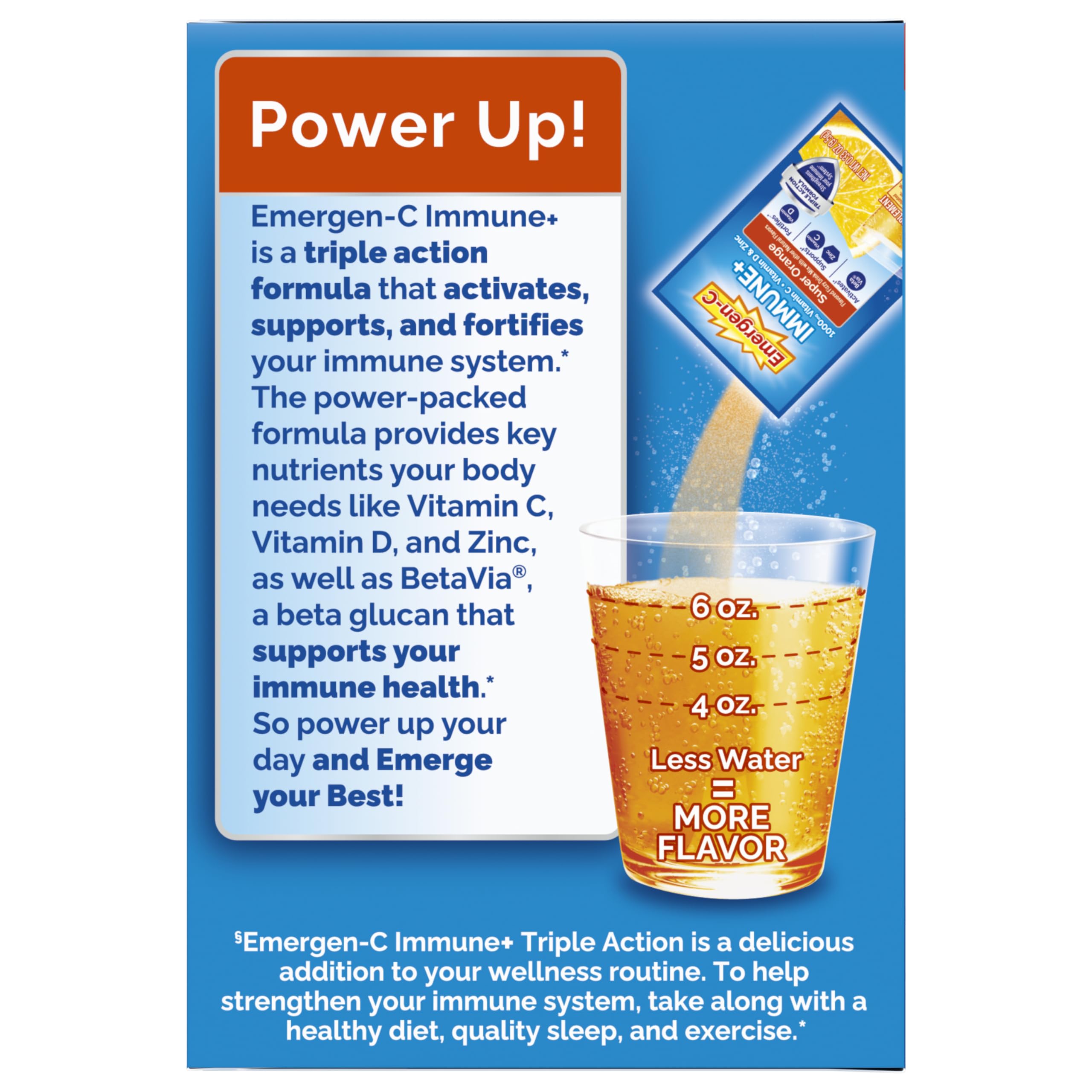 Emergen-C Immune+ Triple Action Immune Support Powder, BetaVia (R), 1000mg Vitamin C, B Vitamins, Vitamin D and Antioxidants