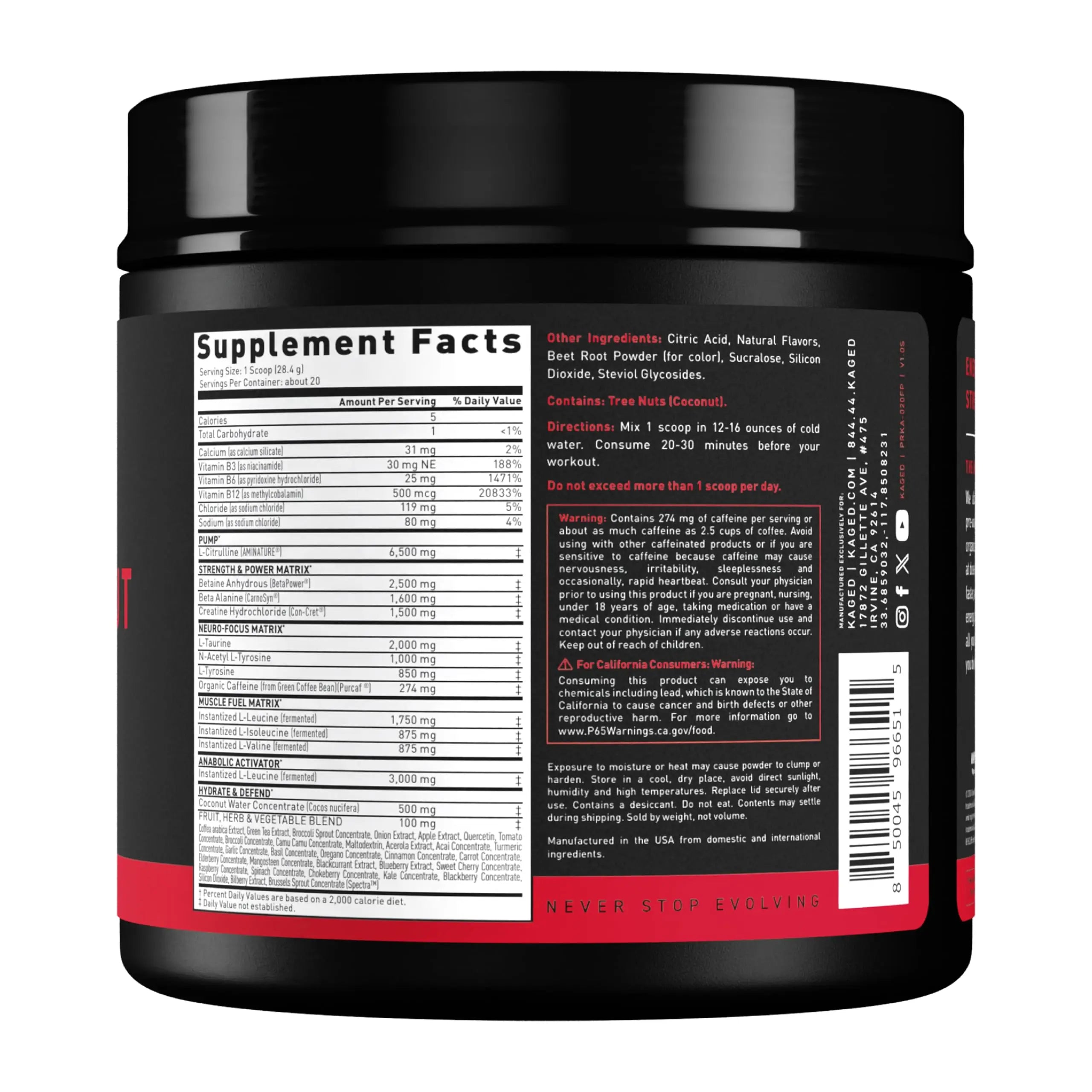 Kaged Stimulant Free Pre Workout Powder | Fruit Punch | Pre-Kaged | Formulated with Creatine, Beta Alanine | No Jitters | 20 Servings Kaged Au supplements