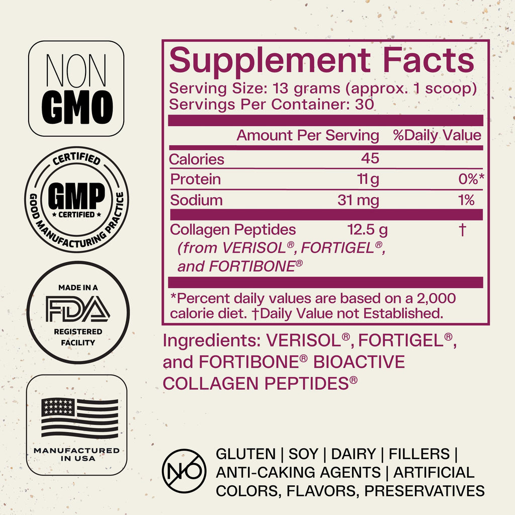 FORTIBONE® Collagen - 3 Clinically-Supported Bioactive Collagen Peptides with FORTIBONE®, FORTIGEL®, VERISOL® Unflavored Collagen for Women - Reduce Wrinkles,