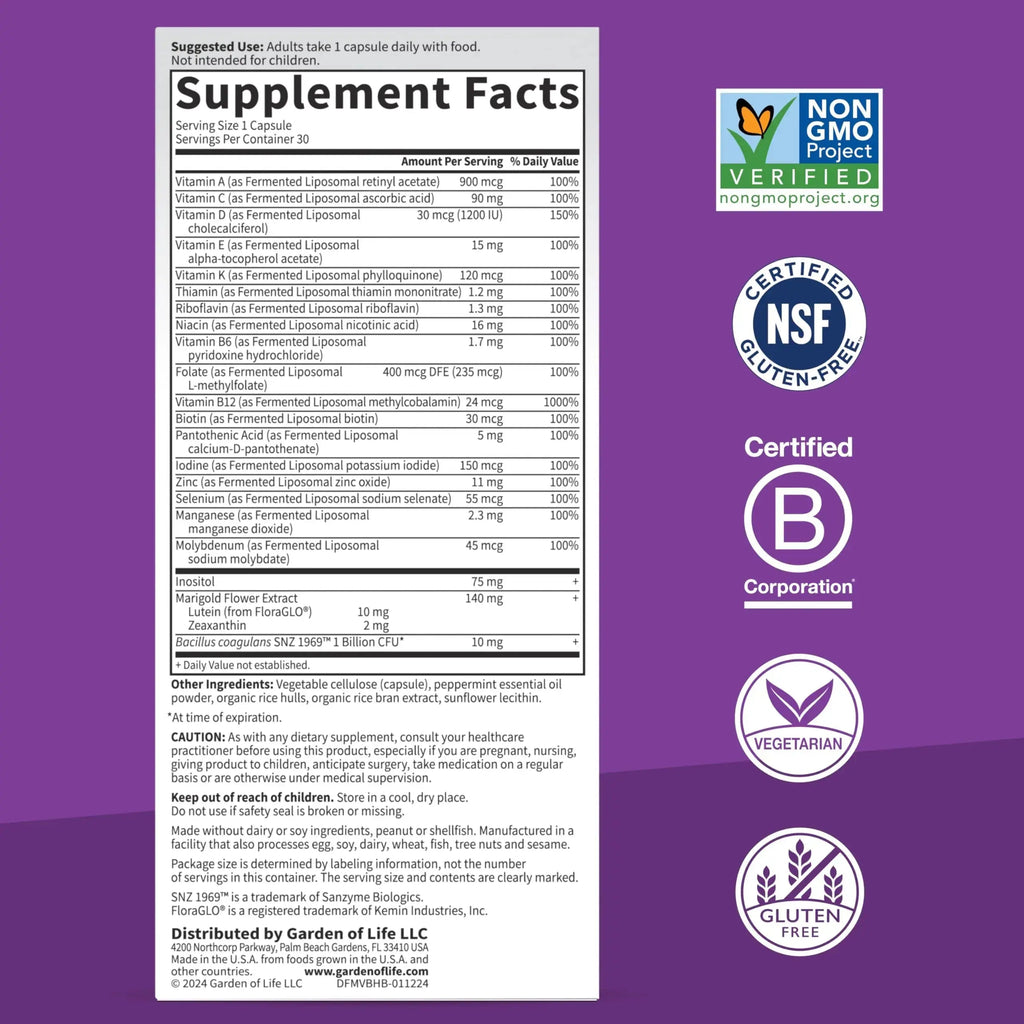 Garden of Life Dr Formulated Multi+ Brain Health, Fermented Liposomal Multivitamin + Lutein & Zeaxanthin, Vitamin D3 & Probiotics Garden of Life Au supplements