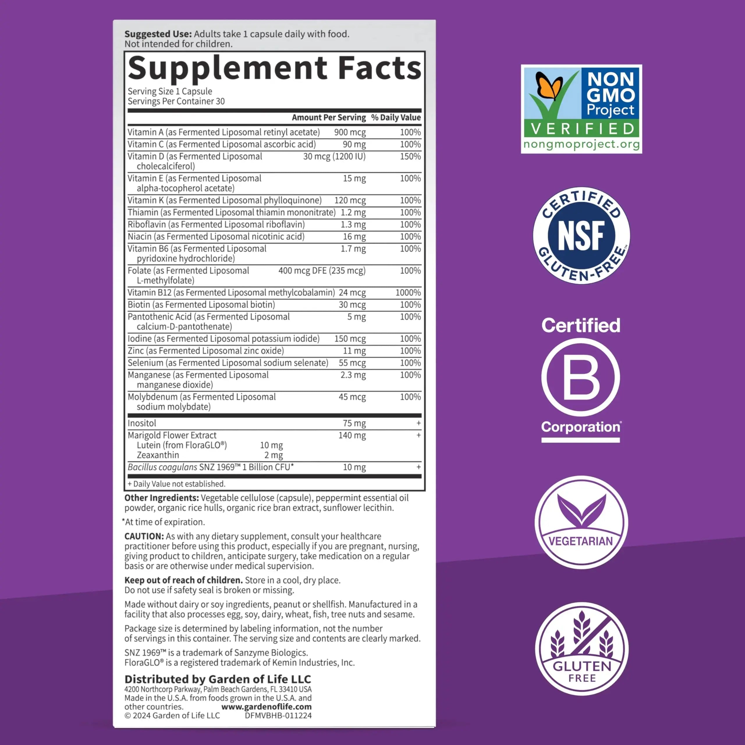 Garden of Life Dr Formulated Multi+ Brain Health, Fermented Liposomal Multivitamin + Lutein & Zeaxanthin, Vitamin D3 & Probiotics Garden of Life Au supplements