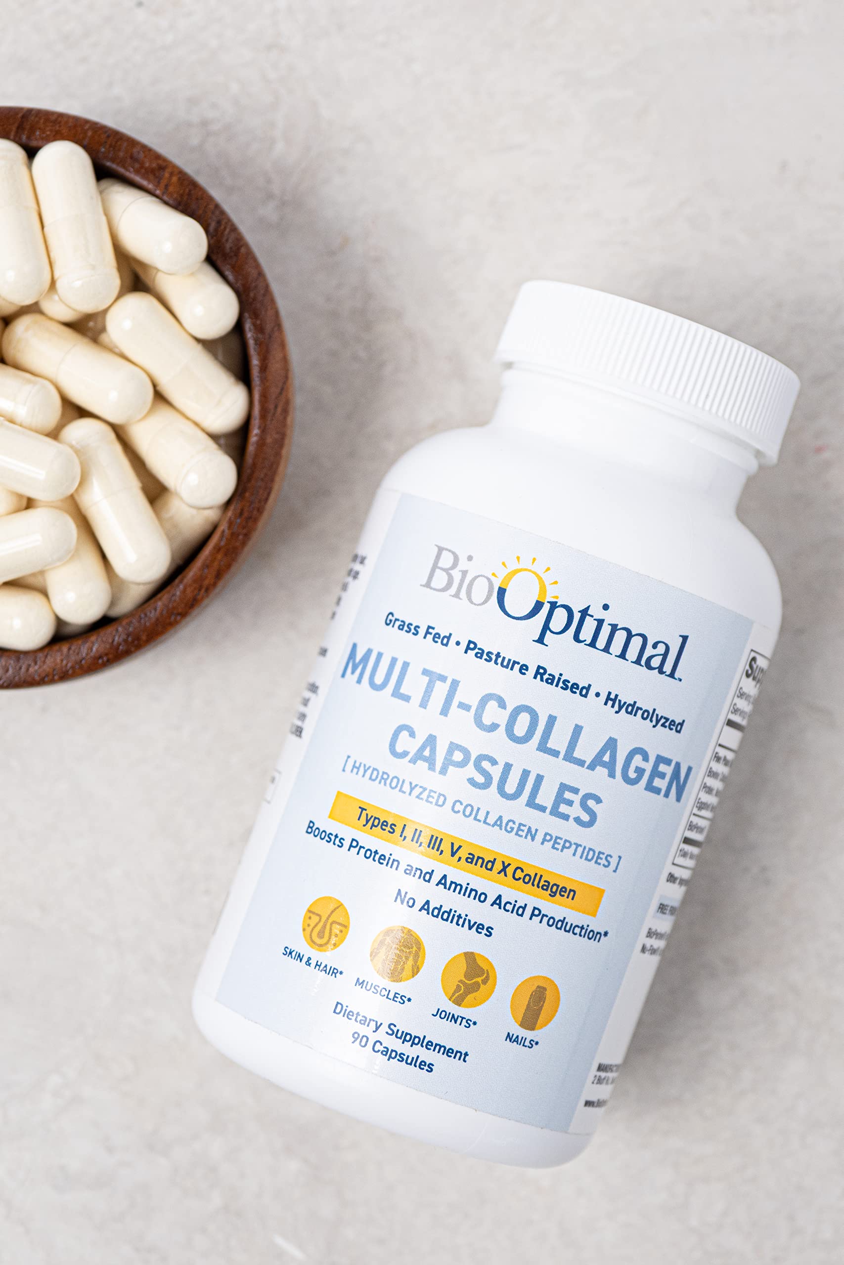 BioOptimal Multi-Collagen Supplement Capsules, Types I, II, III, V, & X Collagen, 90 Capsules