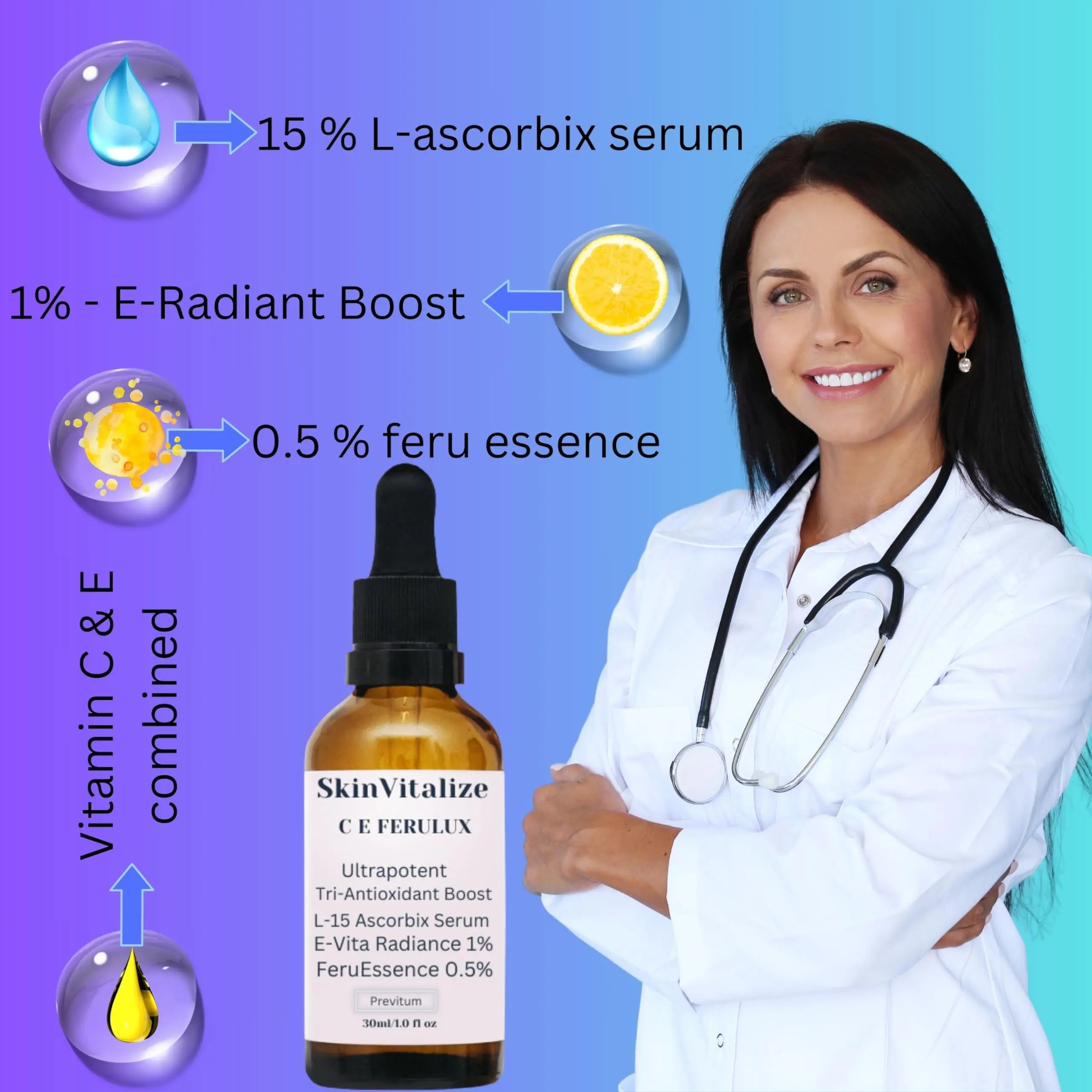 SkinVitalize C E ferulux Vitamin C Serum - 30ml: Advanced Formula for Fighting with Wrinkles Msupps.com Au supplements