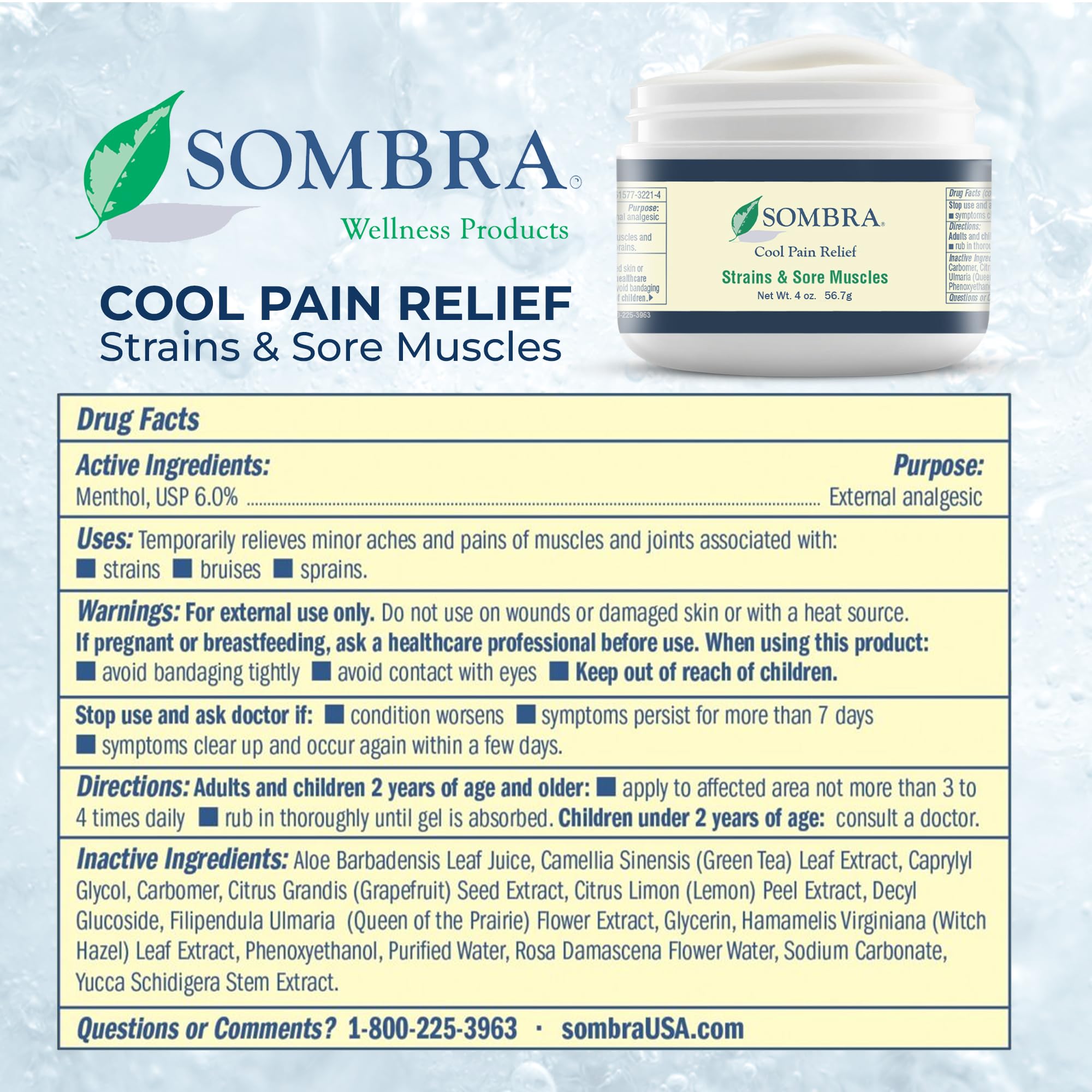 Sombra Original Cool Therapy Gel Cold Pain Relief for Swelling, Growing Pains, Soreness, Post-Workout, Vegan Formula Free of Artificial Fragrances, Dyes, NSAID, Wax, Petroleum, Alcohol - 4oz Jar Sombra Au supplements