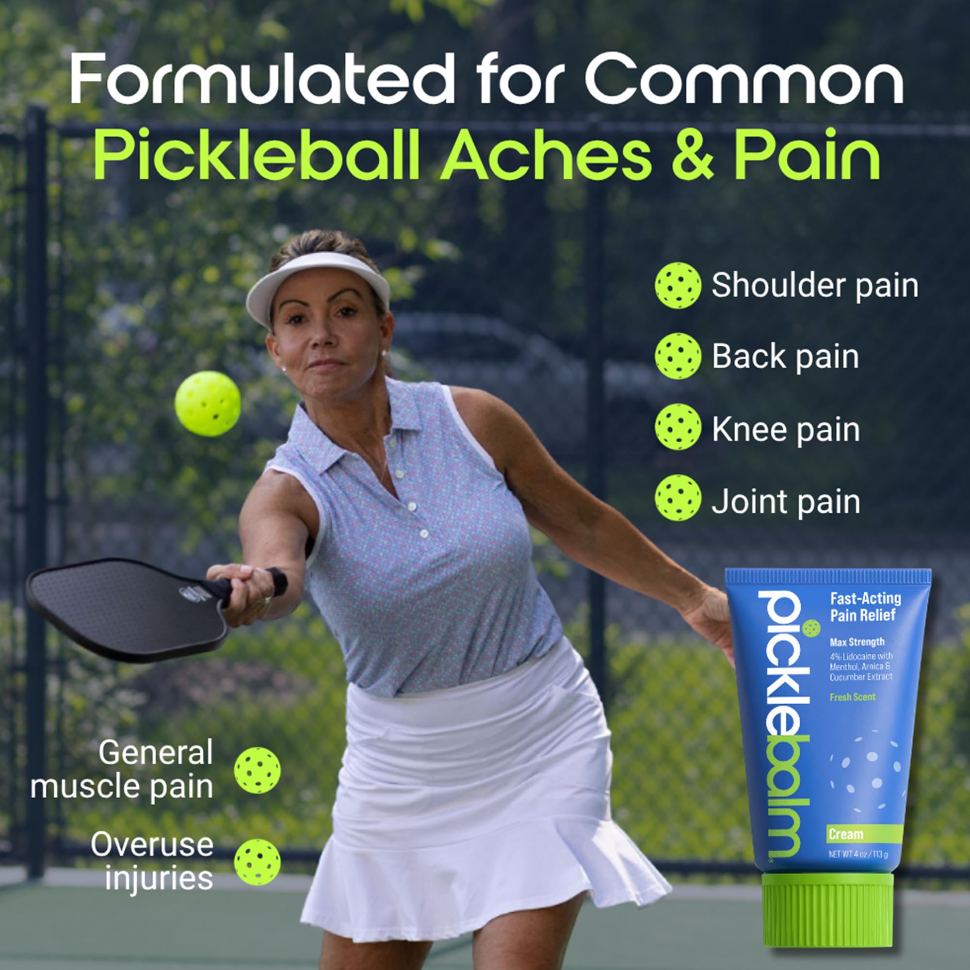 PickleBalm Pickleball Post-Game Muscle Pain Relief Cream with 4% Lidocaine, Arnica, Menthol, Cucumber Seed Extract for Shoulders, Knees, Wrists, and More, 4oz Cream PickleBalm Au supplements