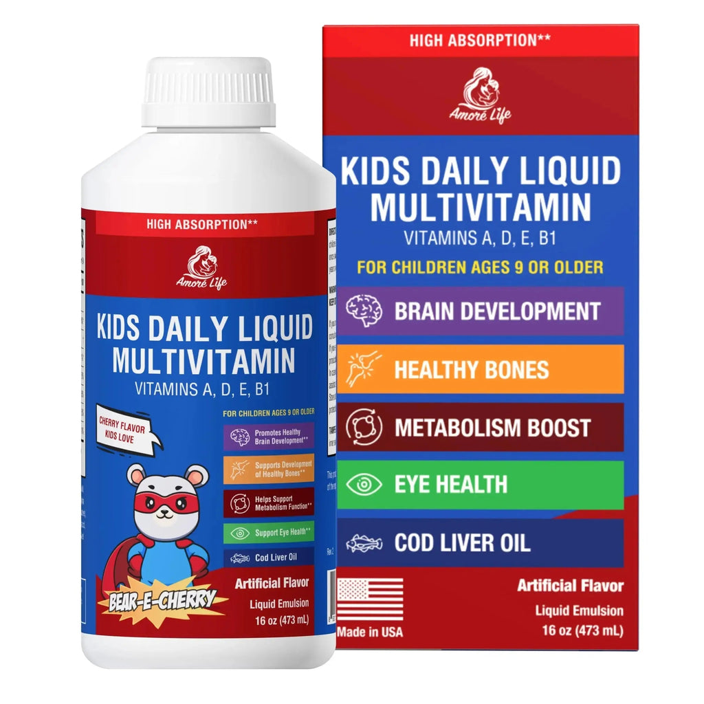 Amore Life Daily Liquid Multivitamin for Kids, High Absorption with Liquid Vitamin A, D, E, B1 and Cod Liver Oil for Kids Amore Life Au supplements