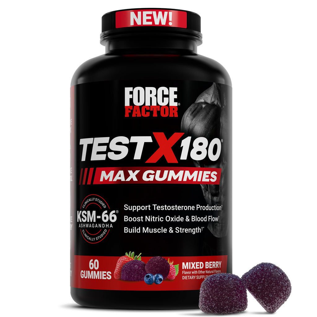 Force Factor Test X180 Max Gummies, Testosterone Booster Supplement for Men, with KSM-66 Ashwagandha to Support T Levels, Strength & Vitality, Mixed Berry, 60 Gummies Force Factor Au supplements