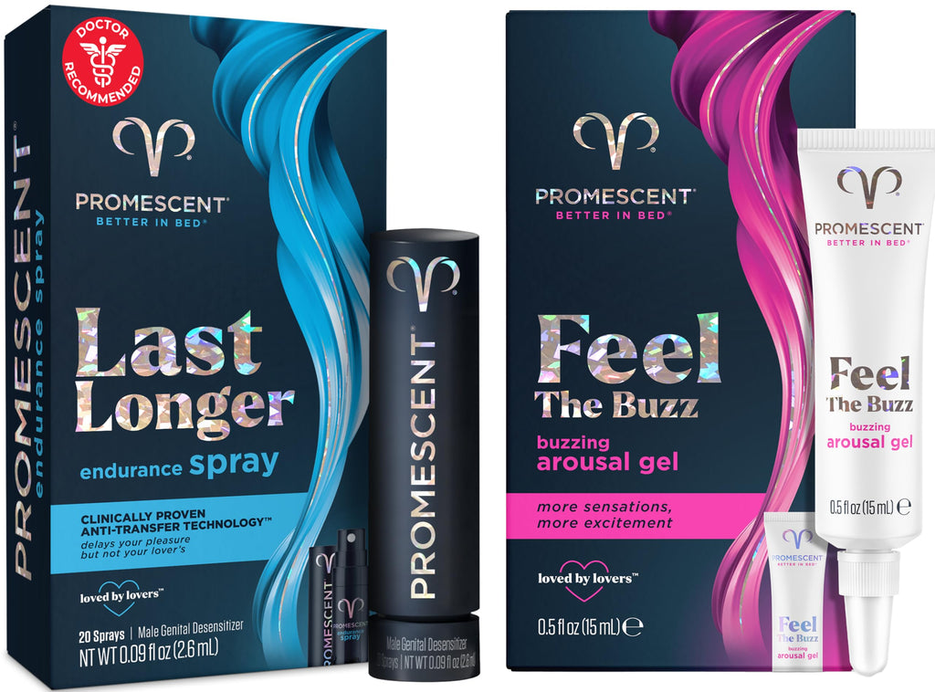 Promescent Desensitizing Delay Spray for Men, Last Longer in Bed + Women's Buzzing Gel for Intense Sensations Bundle Promescent Au supplements