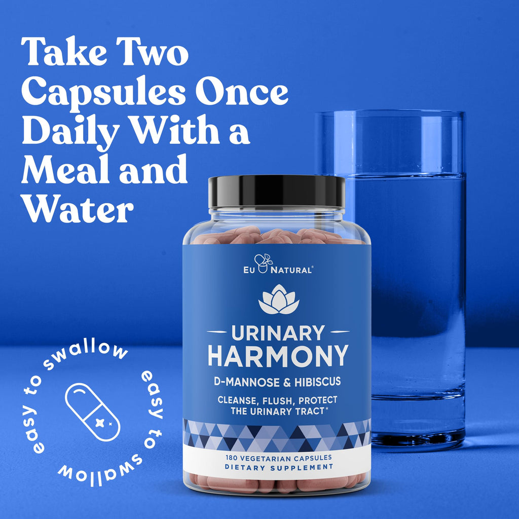 Eu Natural Urinary Harmony D-Mannose Supplement - Urinary Tract Health for Women - Fast-Acting Urinary Cleanse & Flush with Clinical-Strength D-Mannose & Hibiscus - 180 Capsules Eu Natural Au supplements