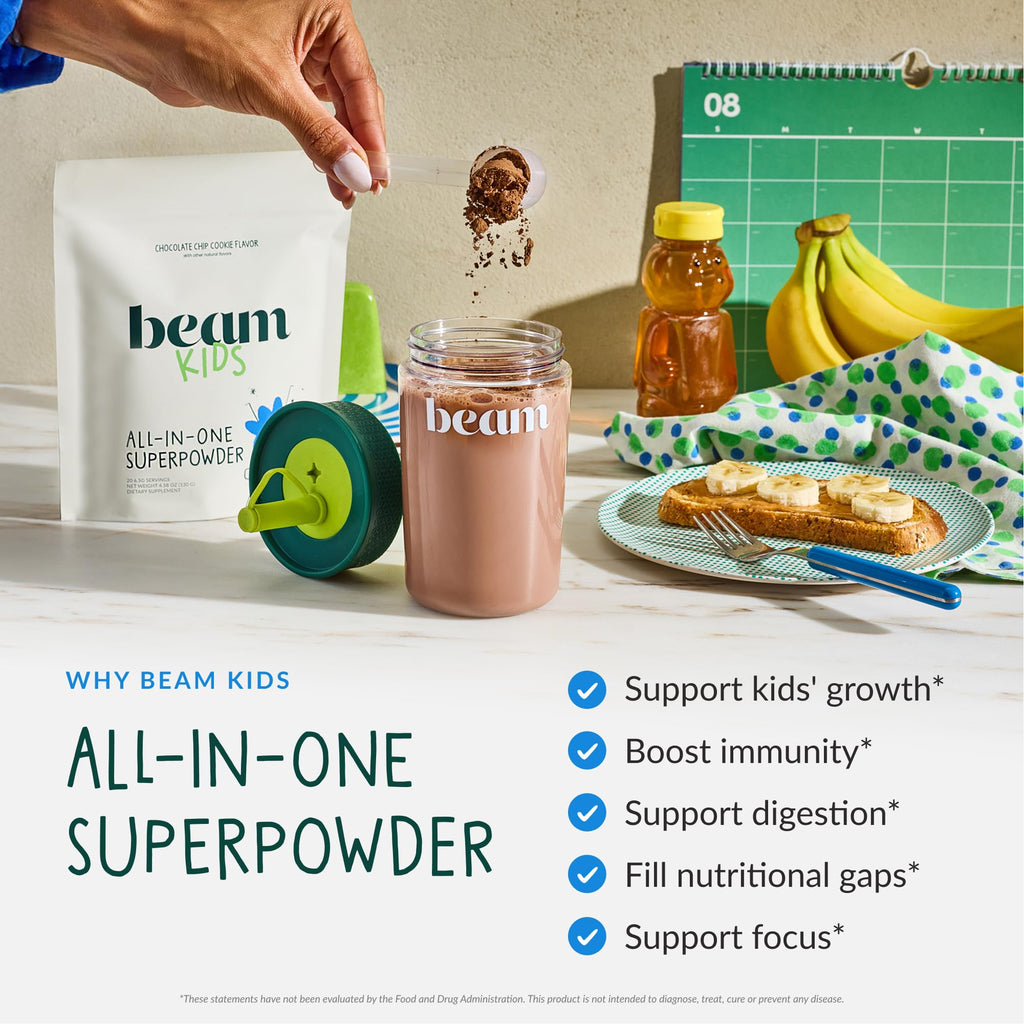 Beam Kids Multivitamin Powder – Kids Vitamins with Greens, Probiotic & Prebiotic, Immune Support for Children & Toddlers, No Artificial Sweeteners, For Picky Eaters,