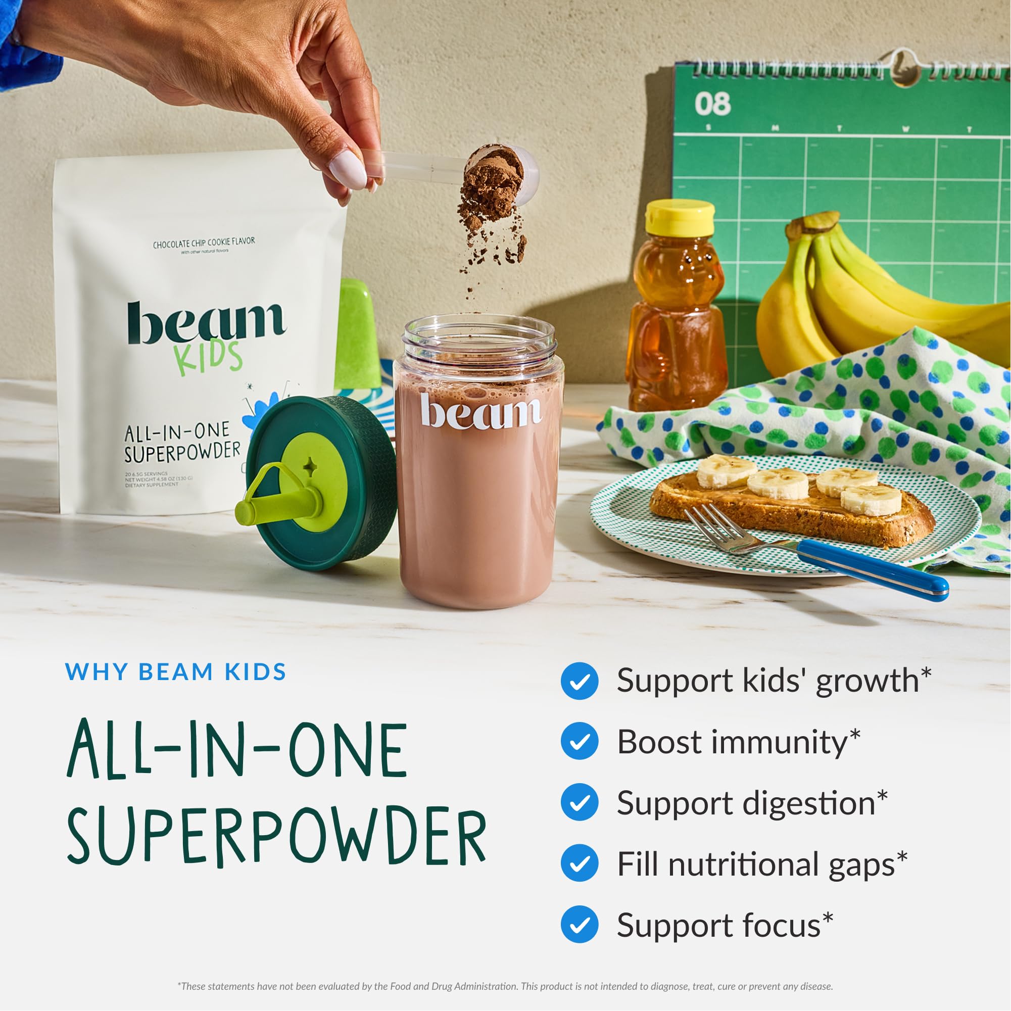 Beam Kids Multivitamin Powder – Kids Vitamins with Greens, Probiotic & Prebiotic, Immune Support for Children & Toddlers, No Artificial Sweeteners, For Picky Eaters,