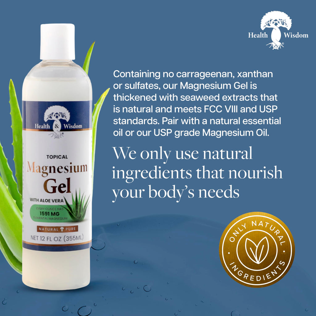 Health and Wisdom Pure Magnesium Gel with Seaweed Extract and Aloe Vera - Topical Muscle & Joint Relief- Natural and Pure Skin & Scalp Moisturizing - Enhanced Absorption - 12 Fl oz Health and Wisdom Au supplements