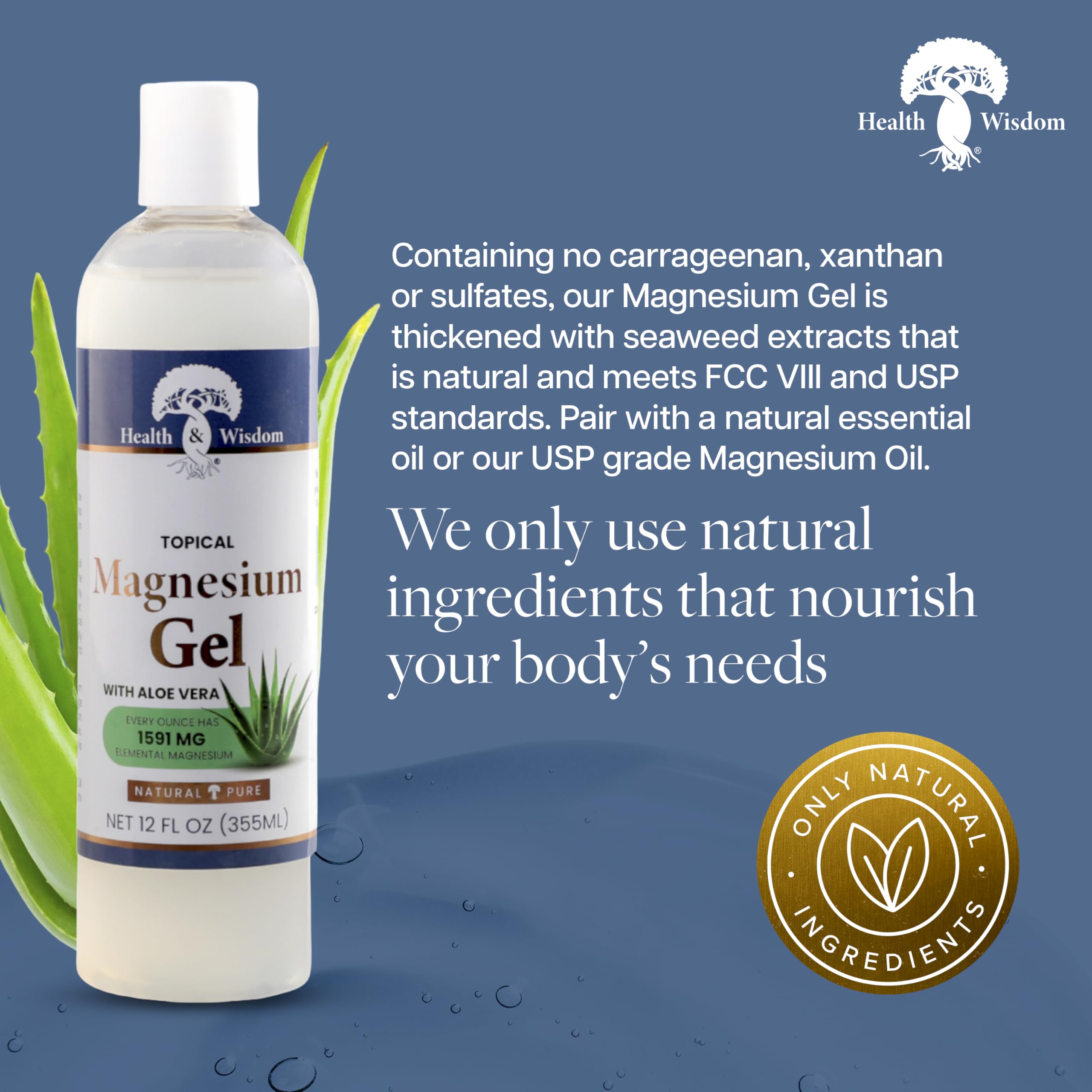 Health and Wisdom Pure Magnesium Gel with Seaweed Extract and Aloe Vera - Topical Muscle & Joint Relief- Natural and Pure Skin & Scalp Moisturizing - Enhanced Absorption - 12 Fl oz Health and Wisdom Au supplements