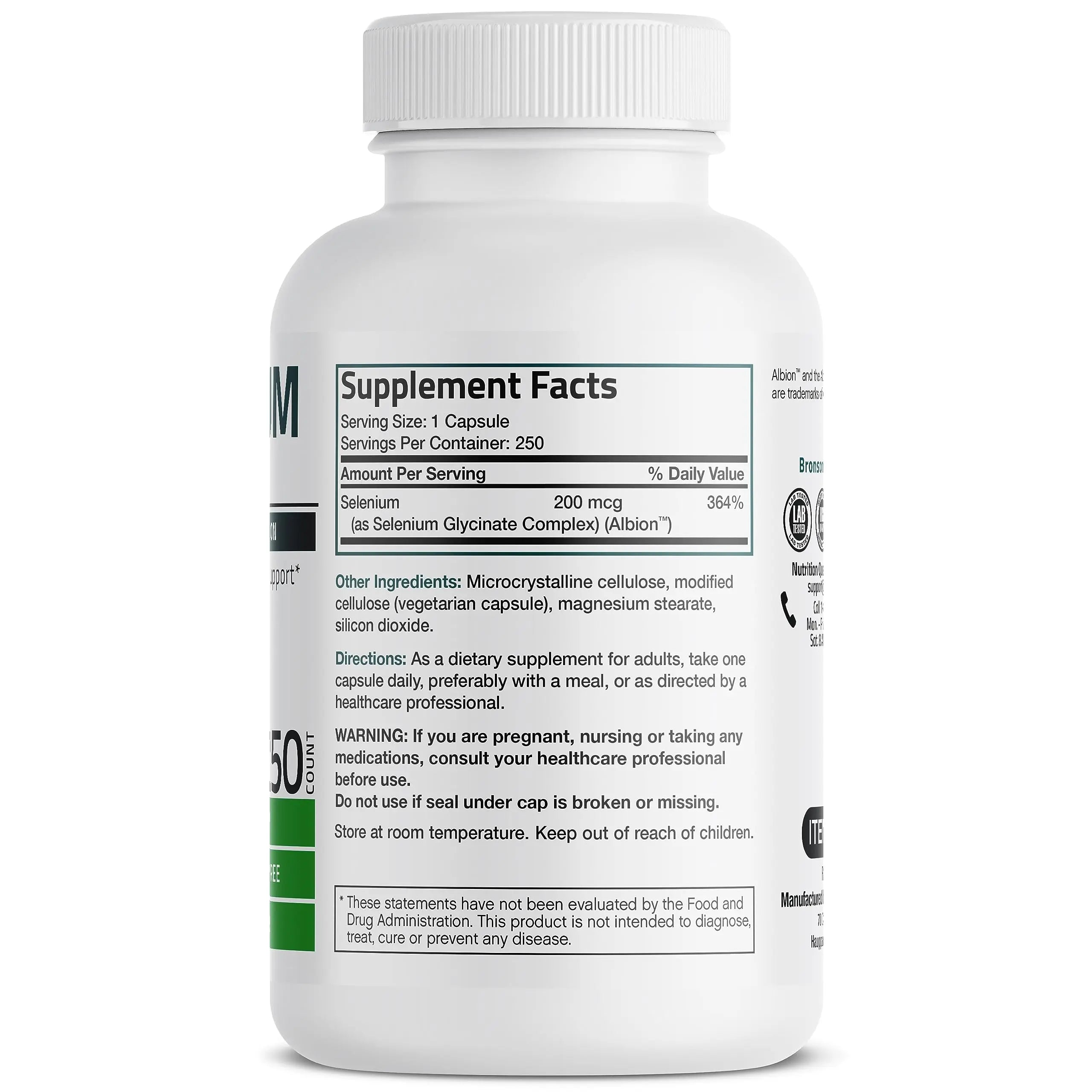 Bronson Selenium 200 mcg – Yeast Free Chelated Amino Acid Complex - Essential Trace Mineral with Superior Absorption Bronson Au supplements