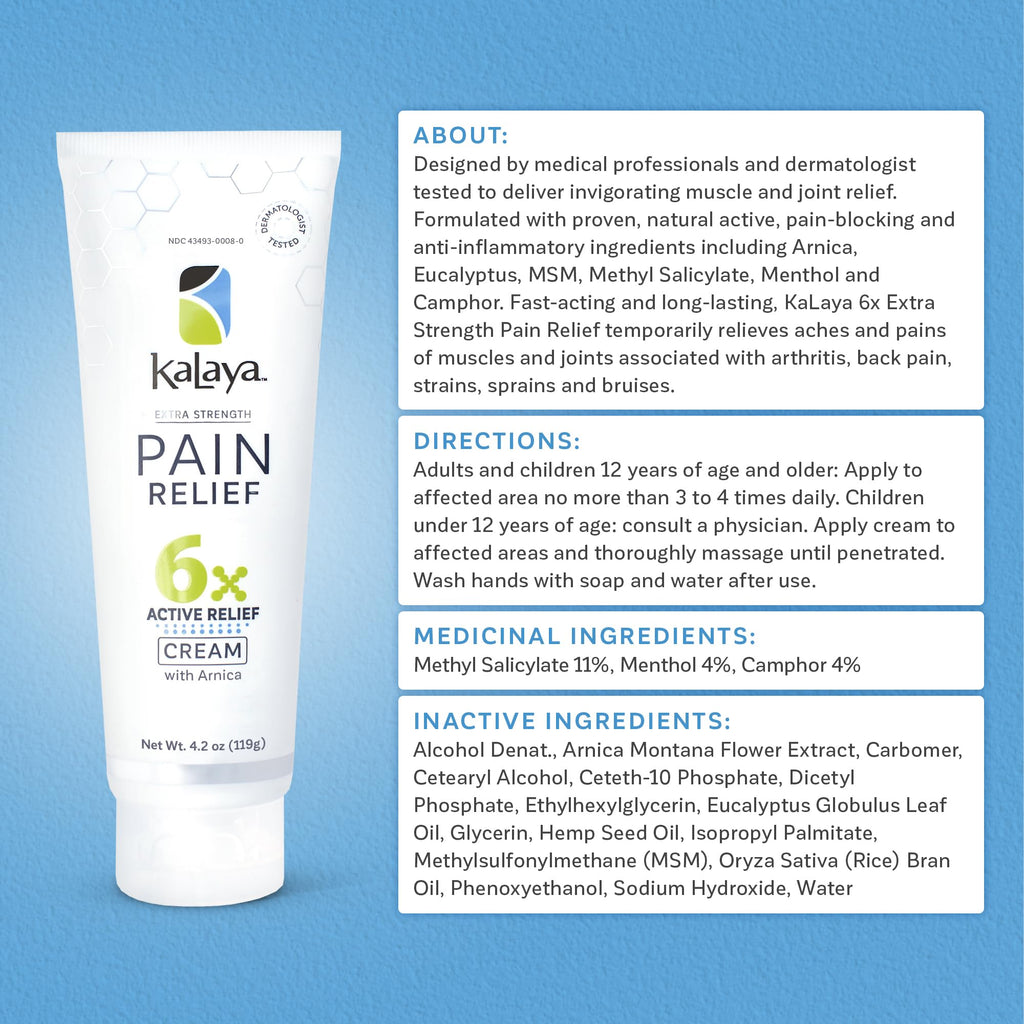 Kalaya Pain Relief Cream with Arnica for Muscles and Joints – 6 Natural Active Ingredients with Long Lasting and Fast Acting Relief in 3 Minutes - Dermatologist Tested to Soothe Tension - 4.2 oz Kalaya Naturals Au supplements